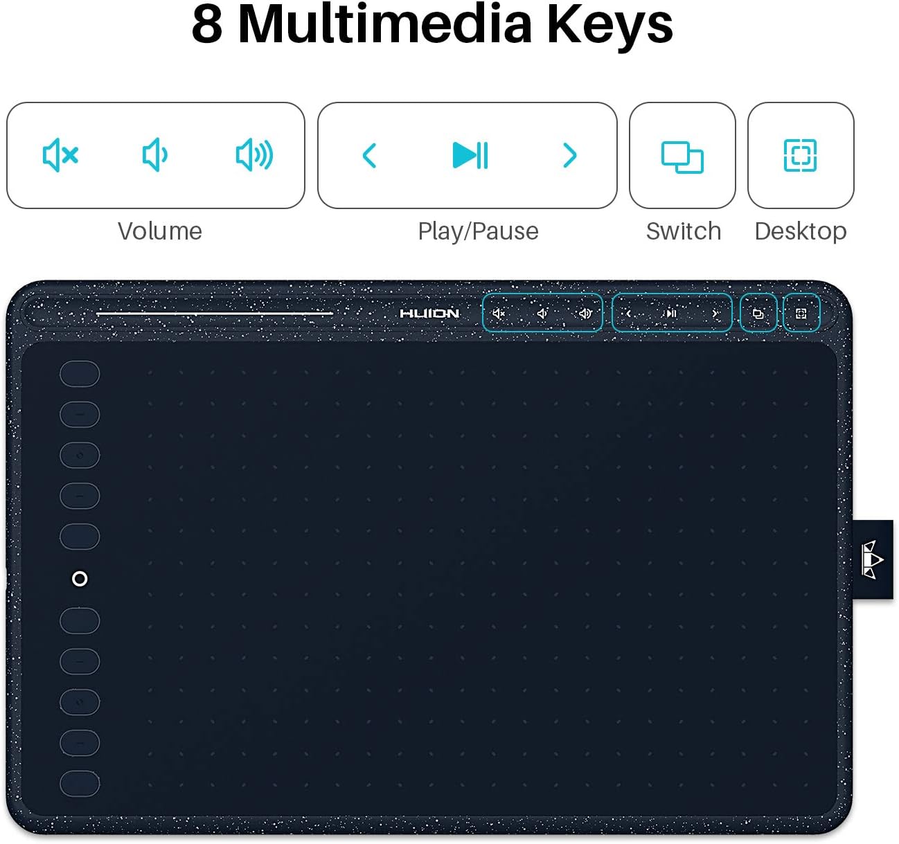 HUION HS611 Graphics Drawing Tablet Android Supported Pen Tablet Tilt Function Battery-Free Stylus 8192 Pen Pressure with 8 Multimedia Keys 10 Express Keys and Touch Strip(Starry Blue)