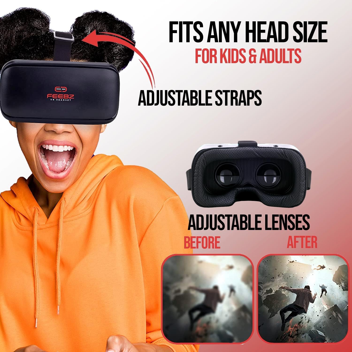 FEEBZ 3D VR Headset for Kids 2.0 + Android Remote - for iPhone & Android Phones | with 3D VR Videos & Apps Links | Virtual Reality Goggles Set for Beginners