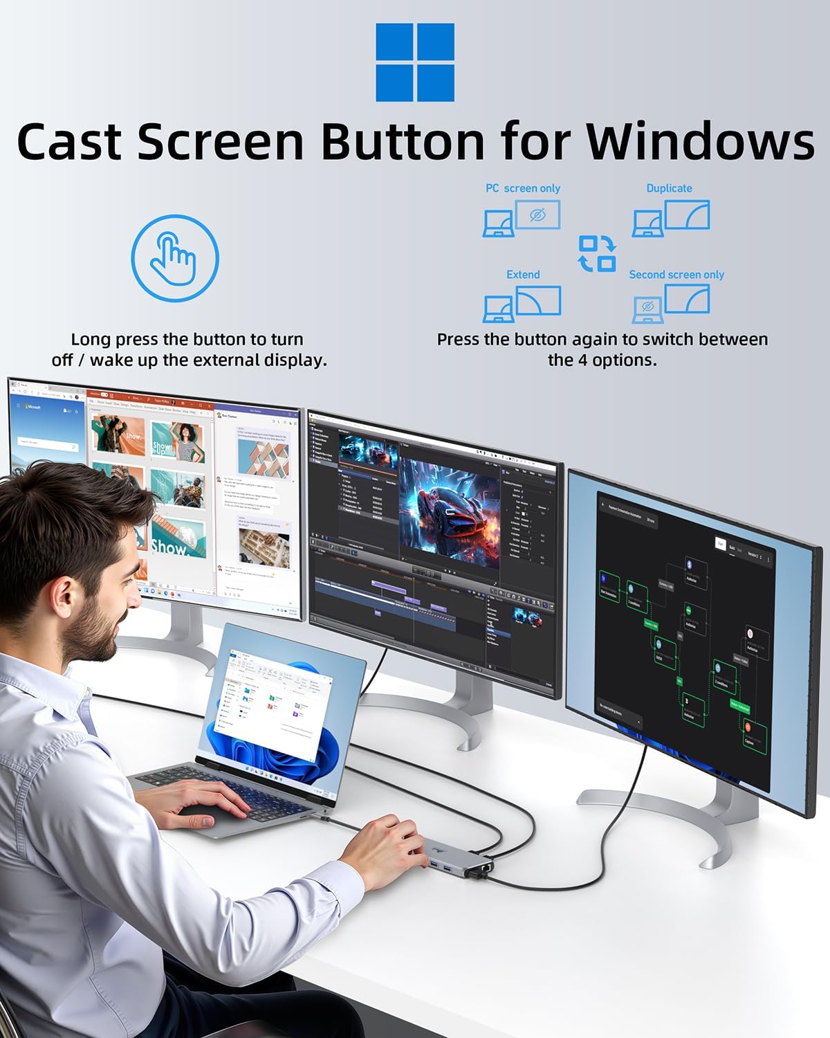 13 in 1 USB C Docking Station - Dual Monitor, Triple Display, 8 USB C/A Ports, Ethernet, Audio - LIONWEI USB C Hub for MacBook,Dell,HP,Lenovo,Surface