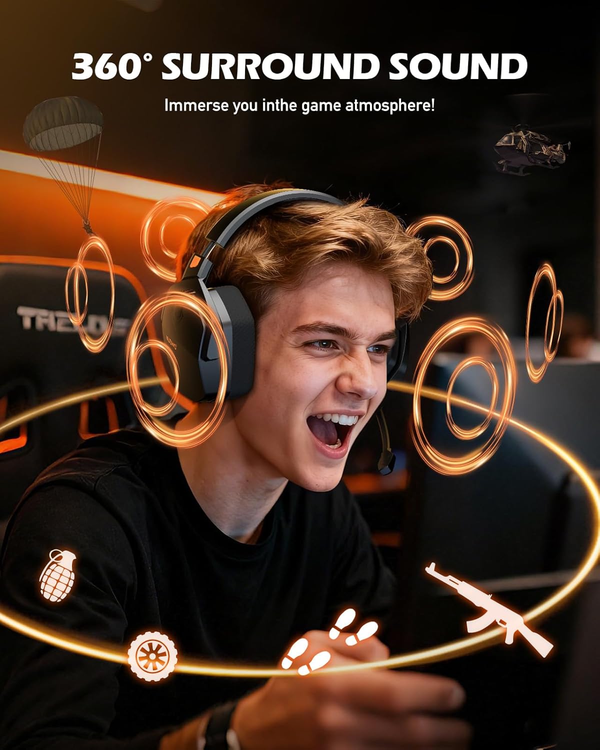 NUBWO Wireless Gaming Headset with Mic for Ps5 Ps4 PC, Zero Interference, 100-Hour Battery All-Day Play, 23ms Sync for Fortnite & Call of Duty/FPS Gamers, Triple Mode All Devices Compatible - Orange