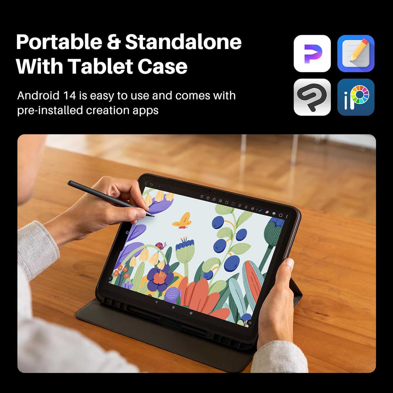 HUION Kamvas Slate 13 Standalone Drawing Tablet, 12.7 Inch No Computer Needed 2K QHD Resolution Digital Art Tablet, Full-Laminated Screen with H-Pencil, 8G+256G, Android 14, 10000mAh Battery Portable