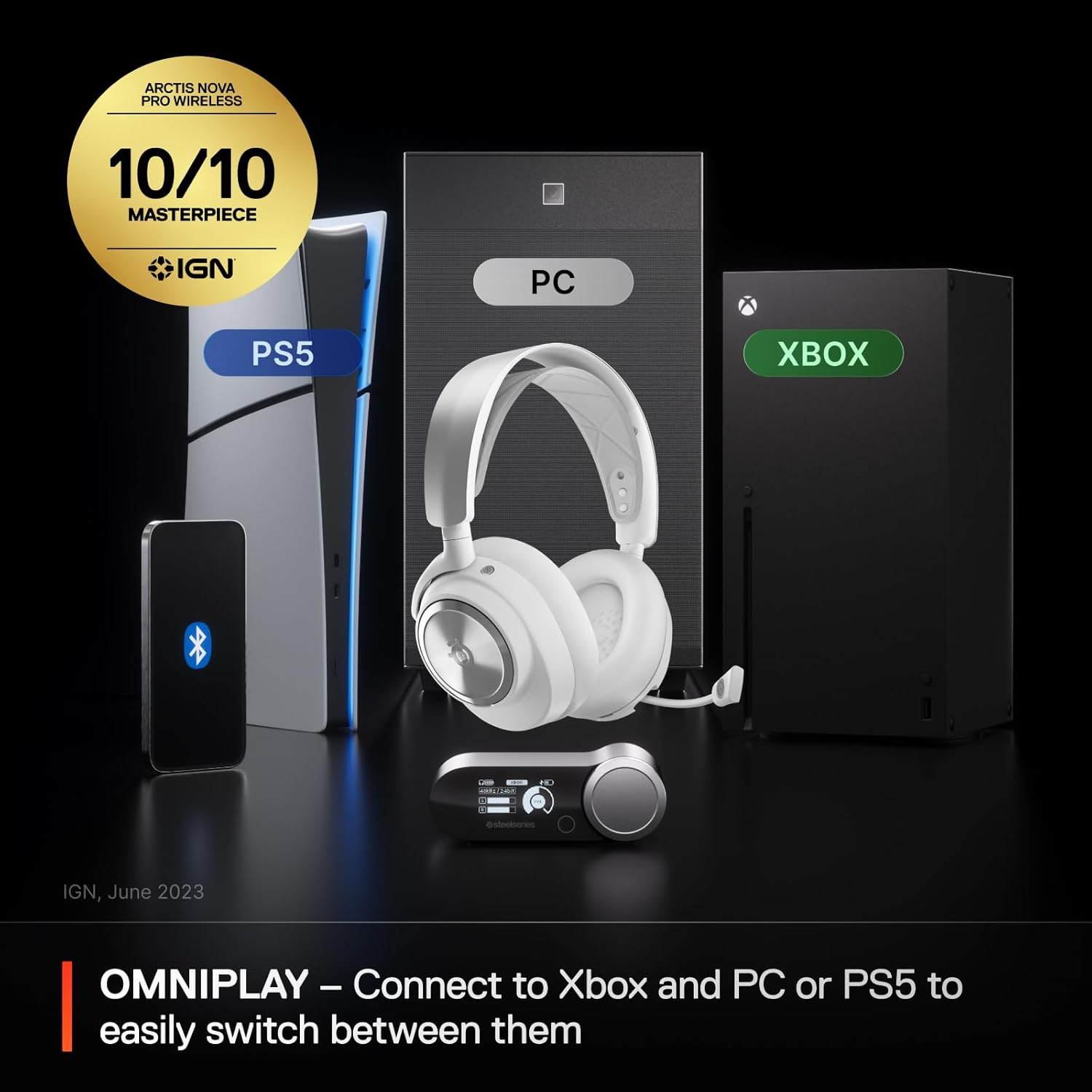 SteelSeries Arctis Nova Pro Wireless Xbox Multi-System Gaming Headset - Neodymium Magnetic Drivers - Active Noise Cancellation - Infinity Power System - Xbox, PC, PS5, PS4, Switch, Mobile - White