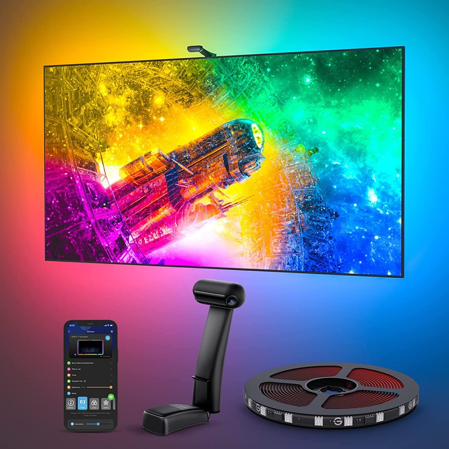 Govee Envisual TV LED Backlight T2 with Dual Cameras, 11.8ft RGBIC Wi-Fi LED Strip Lights for 55-65 inch TVs, Double Strip Light Beads, for Home Decorations, Smart App Control, Music Sync