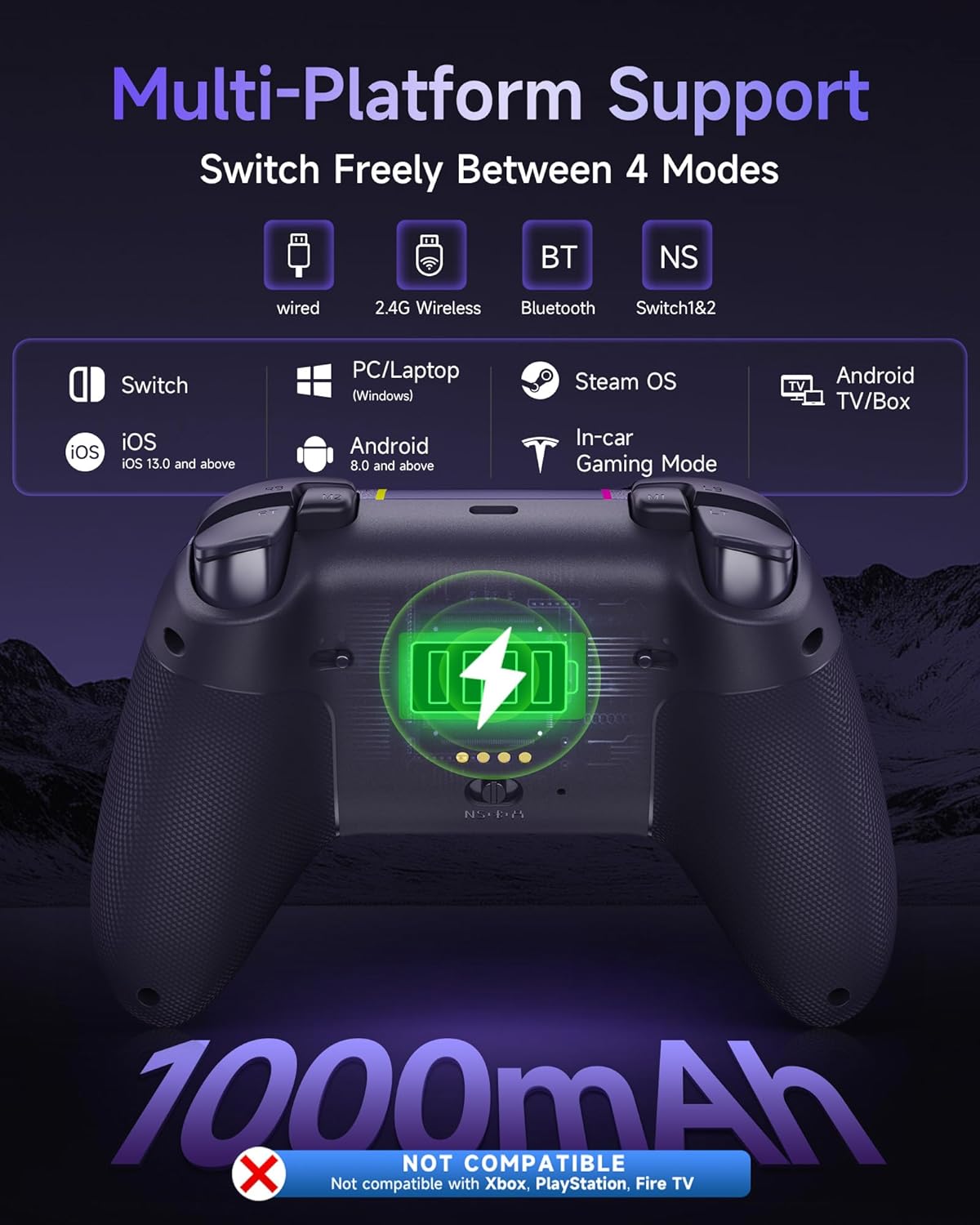 EasySMX X05Pro Wireless Controller for PC – Ergonomic Skin-Like Grip, Quiet-Touch Low-Noise Buttons, Dual-Mode Impulse Triggers, Hall Joysticks, 2 Programmable Buttons, RGB, 1000mAh Battery – PC/Switch/Android/iOS