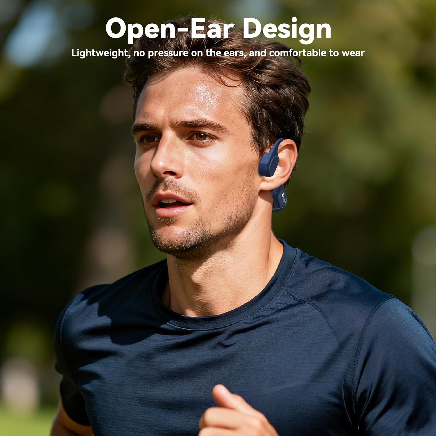 Soft Overmold Bone Conduction Swimming Headphones Underwater,IPX8 Waterproof Earbuds,Open Ear Swim Headphone with Skin-Friendly Liquid Silicone/Built-in 32G MP3-Player Earphones for Swimming-Dark Blue
