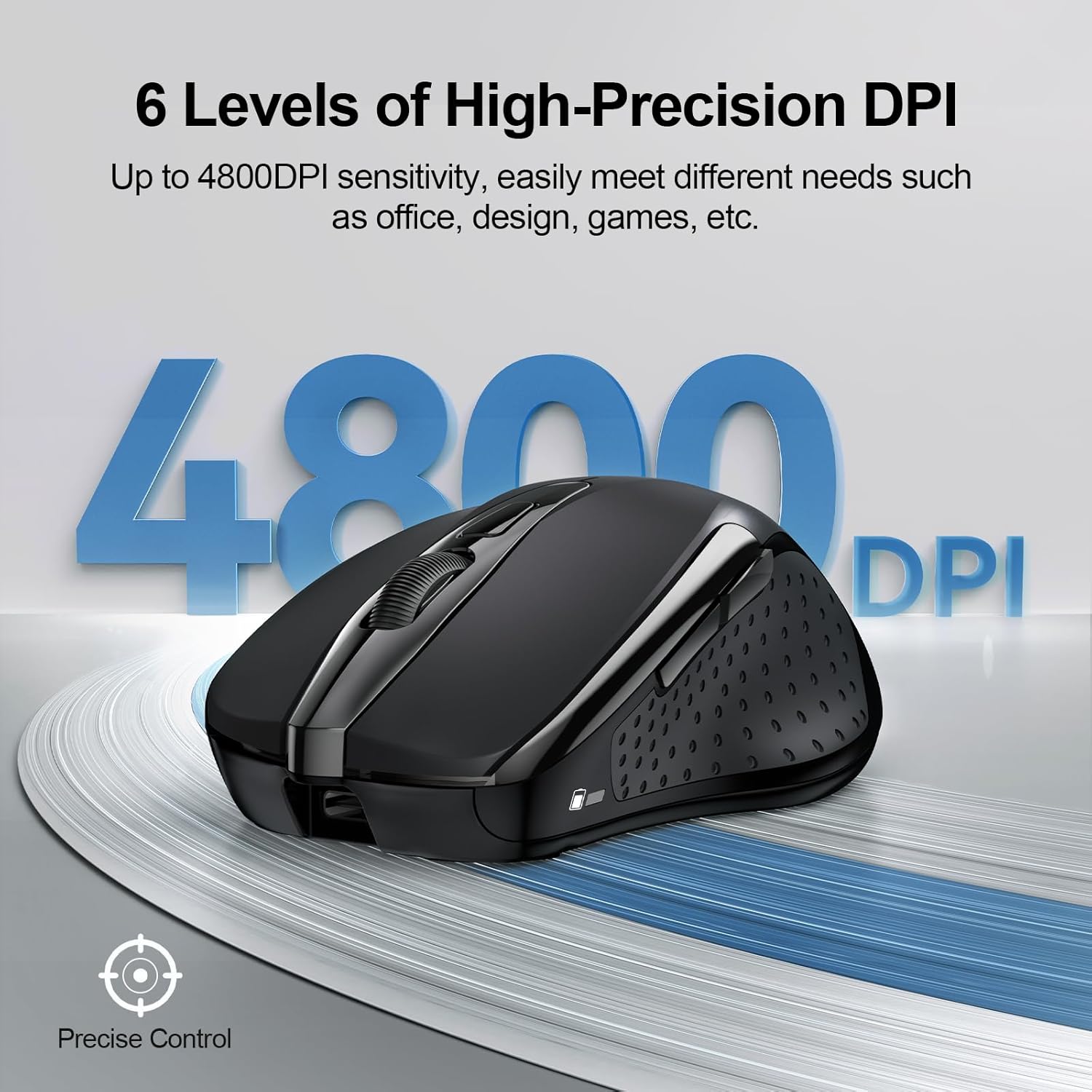 TECKNET Wireless Mouse Rechargeable, 2.4G USB-A Silent Mouse, Quiet Click, 6 Adjustable 4800 DPI, Cordless Computer Mice, Ergonomic Mice for Laptop, 6 Buttons for Chromebook, Ergo Grip - Black