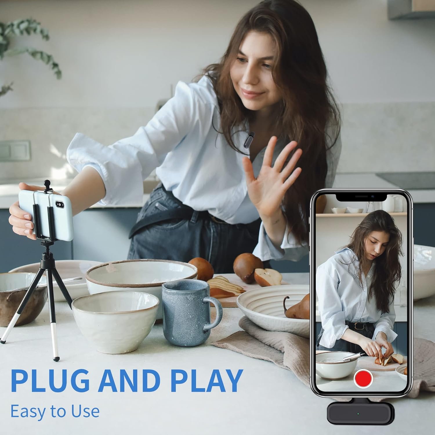 2 Pack Professional Wireless Lavalier Microphone for iPhone iPad Android with Charging Case Noise Reduction Plug-Play Clip on Lapel Mic for Video Recording Vlogging, YouTube, Interview, Live Streaming