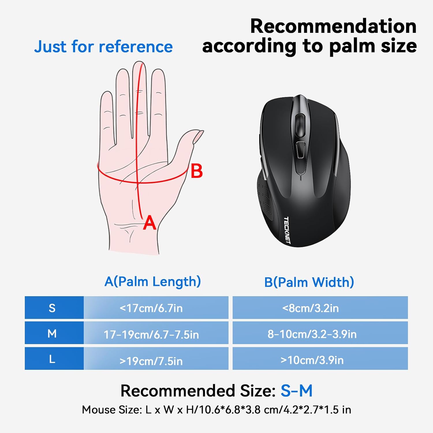 TECKNET Wireless Mouse Rechargeable, 2.4G USB-A Silent Mouse, Quiet Click, 6 Adjustable 4800 DPI, Cordless Computer Mice, Ergonomic Mice for Laptop, 6 Buttons for Chromebook, Ergo Grip - Black