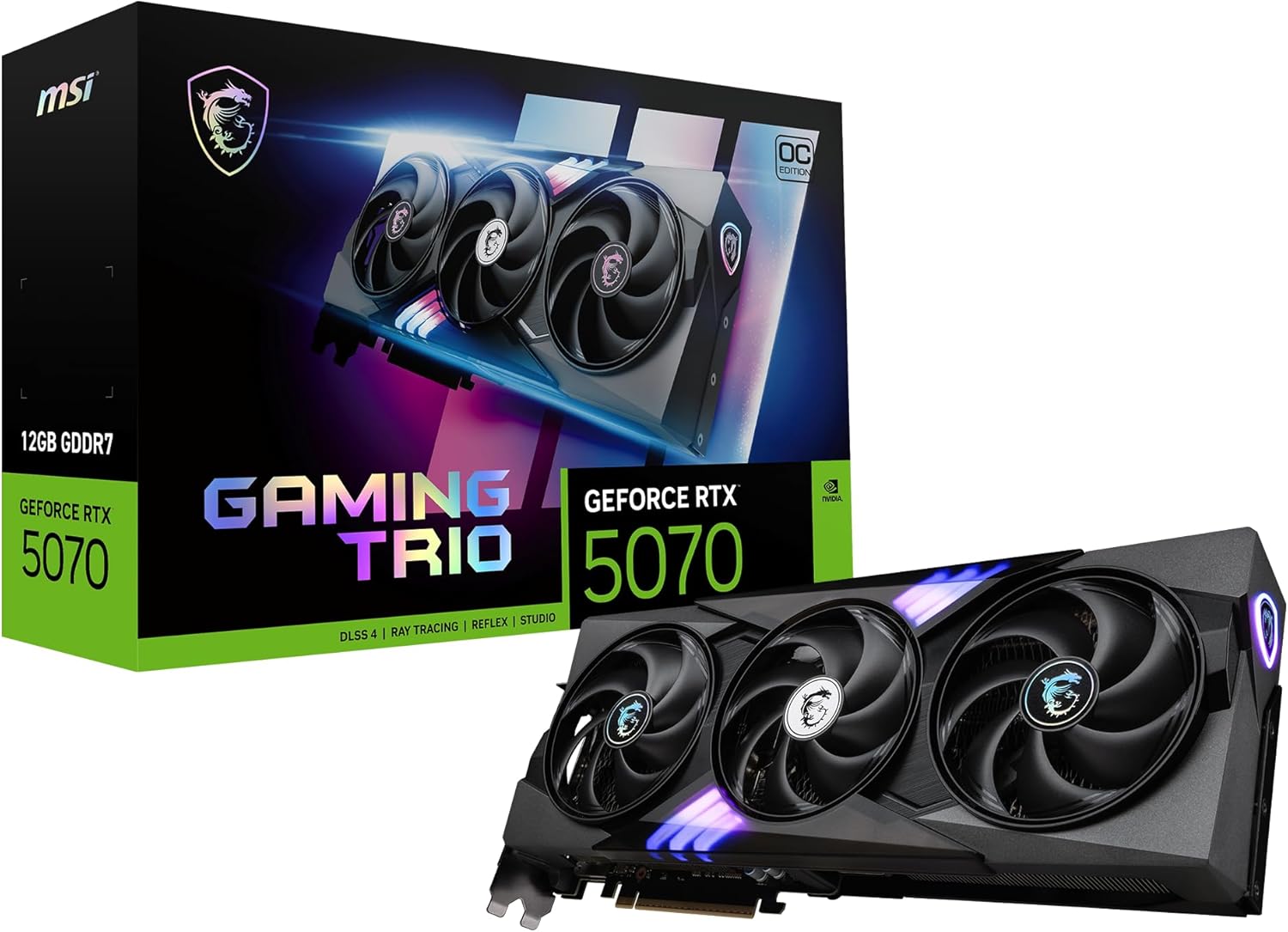 MSI RTX 5070 12G Gaming Trio OC Graphics Card (12GB GDDR7, 192-bit, Extreme Performance: 2625 MHz, DisplayPort x3 2.1a, HDMI 2.1b, NVIDIA Blackwell Architecture)