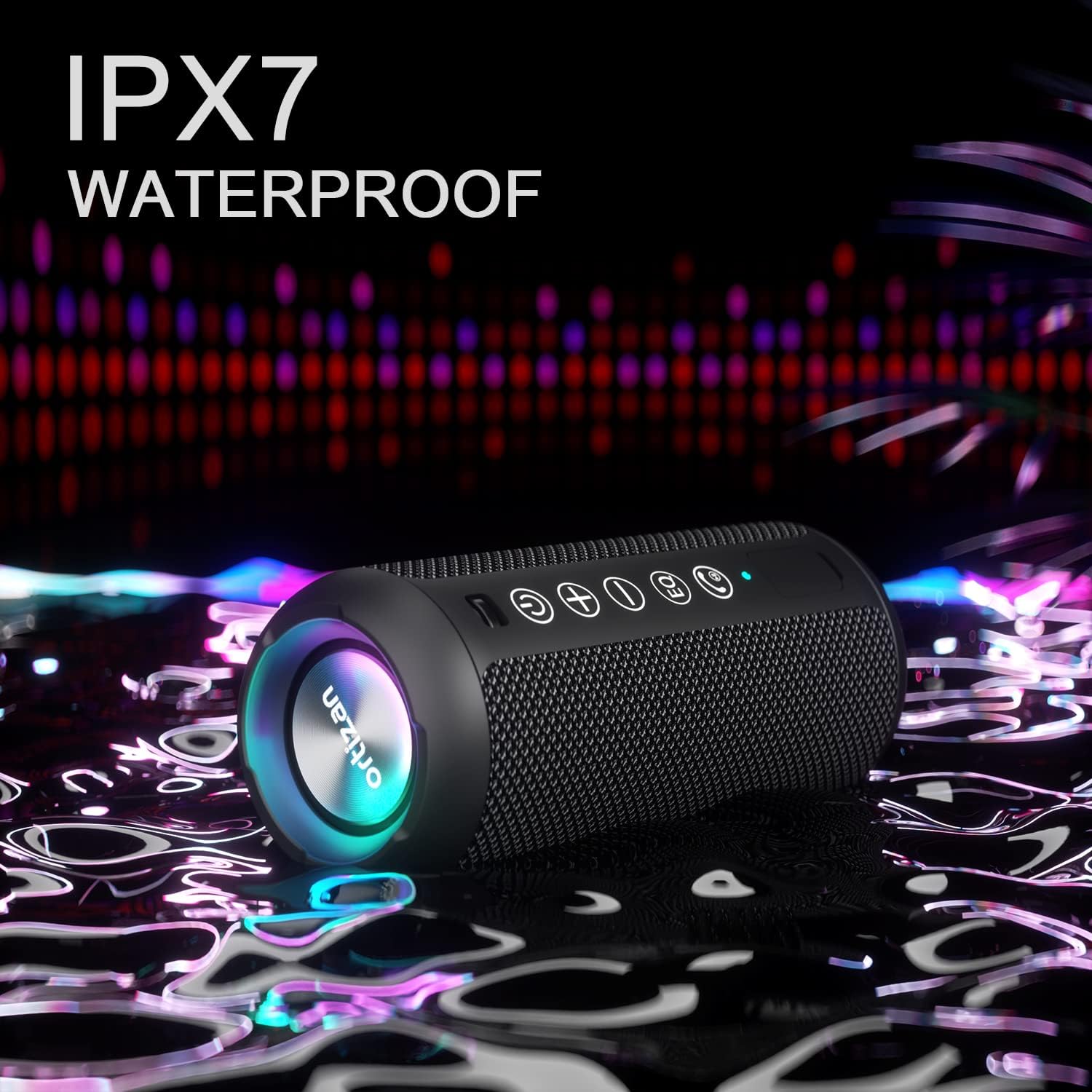 Ortizan Portable Bluetooth Speaker x Stocking Stuffers: IPX7 Waterproof, Wireless, Big Sound, Deep Bass, Dual Pairing, 30H Playtime, White Elephant Gift for Adults Men Women Teen Boys Girls (Black)