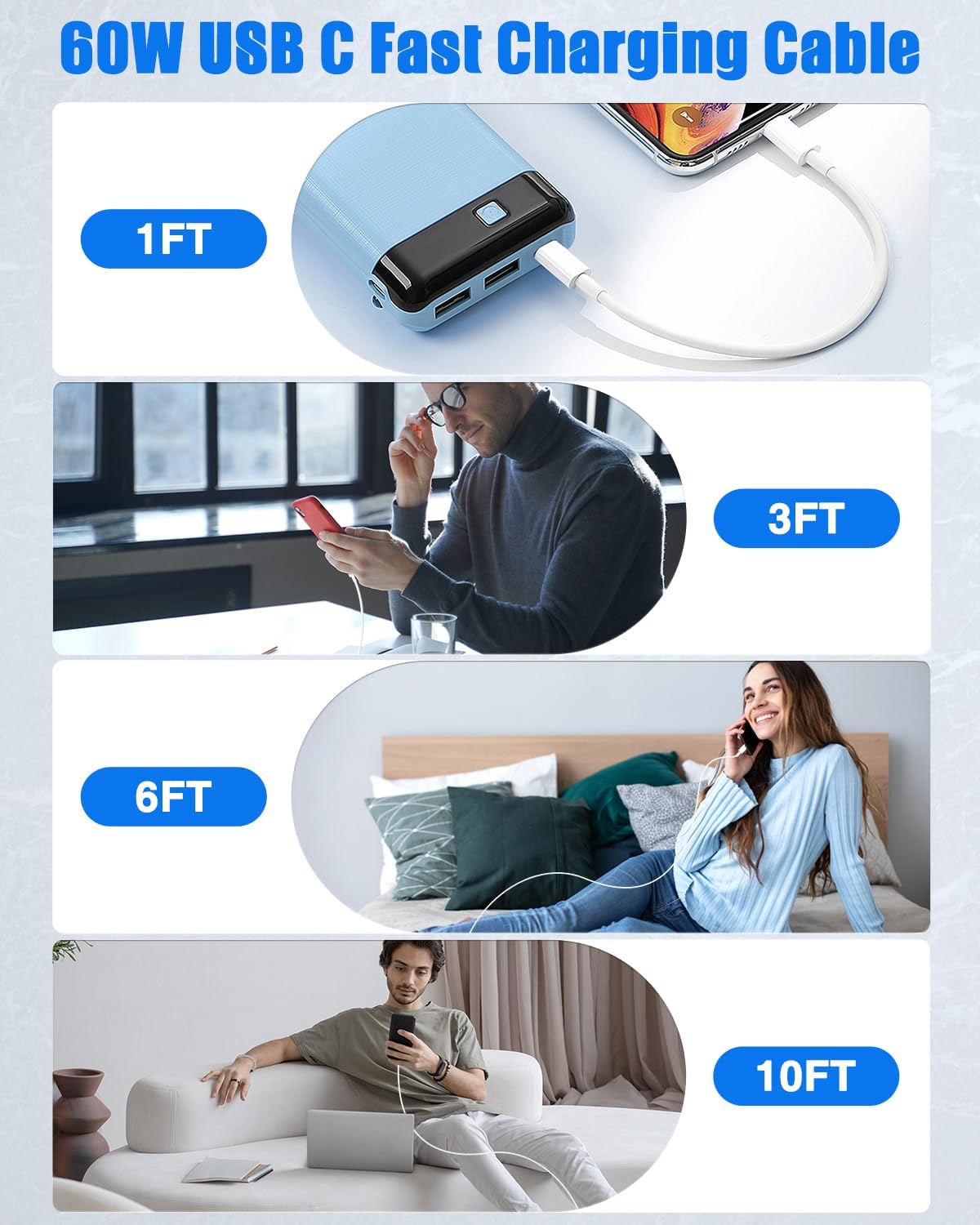 10Pack Bulk USB C to USB C Cable for iPhone 17/Air/16/15 Pro Max, Type C 60W Fast Charging Cord PD 3.0 Compatible for MacBook Pro/Air iPad, Samsung S25/S24, Air Pods [1FTx2/3FTx3/6FTx3/10FTx2]