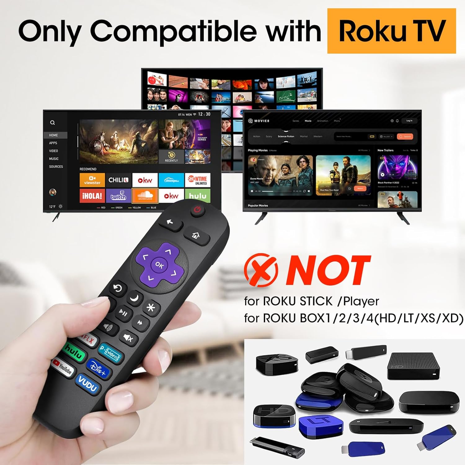 4 Pack Replacement Remote Control Only for Roku TV, Compatible with All TCL Roku/Hisense Roku/Onn Roku/Sharp/Philips Roku (Not for Roku Stick, Box or Speaker)
