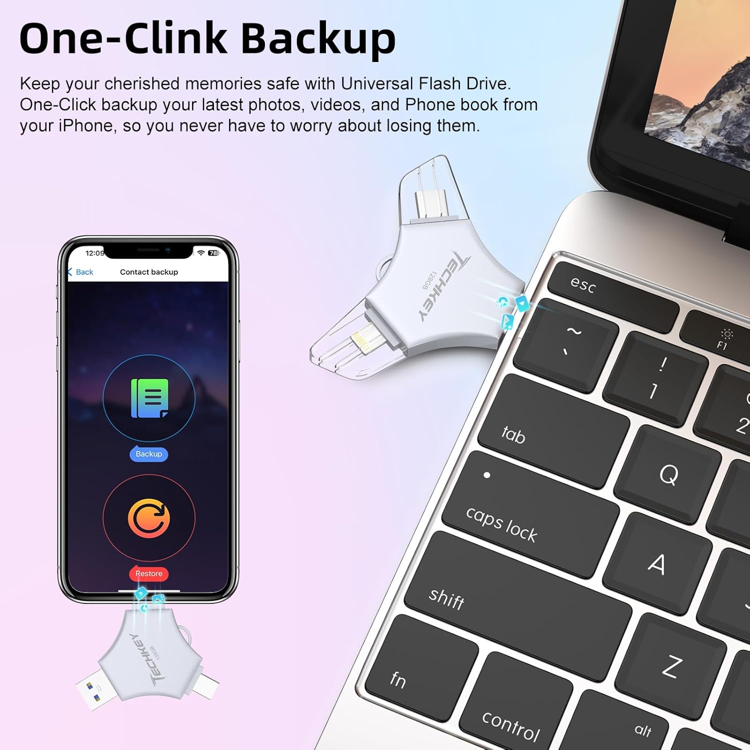 MFi Certified USB 3.0 Flash Drive 128GB for iPhone, 3in1 External Memory Photo Keeper Storage Stick for Picture/Video/Data Saver/Backup, High Speed Thumb/Jump/Hard Drives for iPhone/iPad/Android/PC