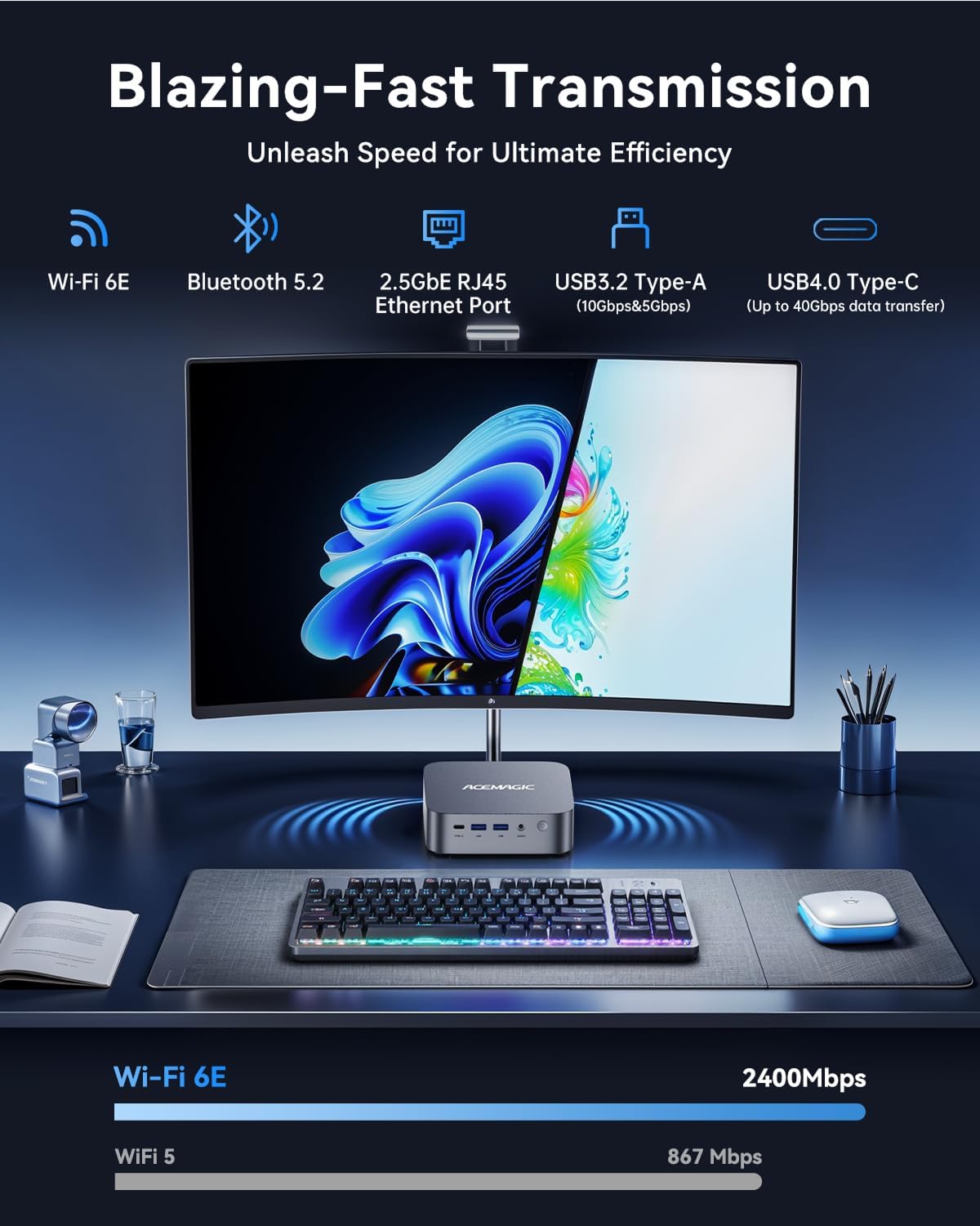 ACEMAGIC Mini Gaming PC, Intel Cere i9 13900HK 32GB RAM 1TB SSD (14C/20T) up to 5.4GHz USB4/HDMI/DP/Wifi 6E 2.5G LAN,Mini PC Windows 11 pro Small Computers Desktop Beat i9 12900HK/7840HS/6800H