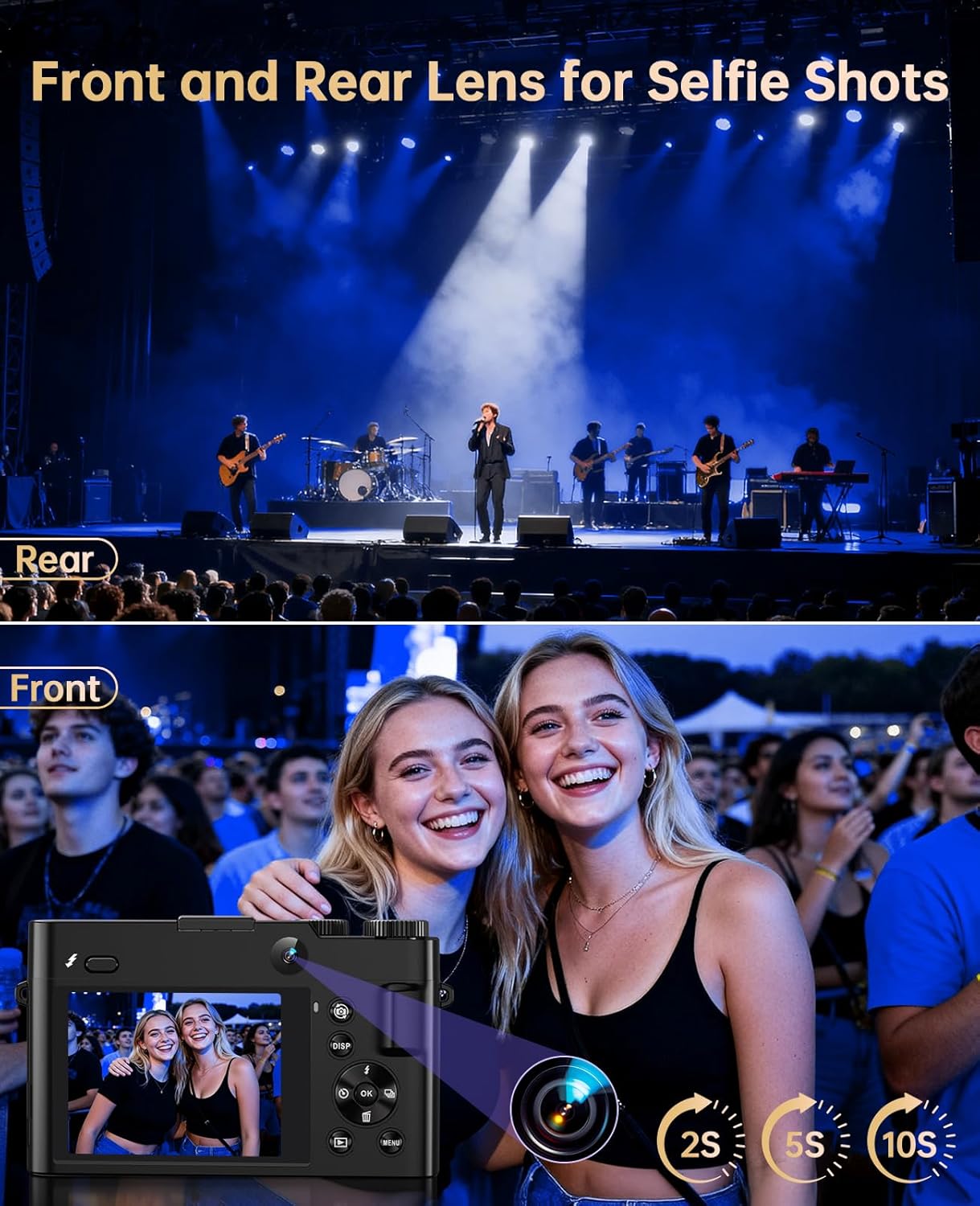 4K Digital Camera for Photography - 64MP Autofocus Vlogging Camera for YouTube with Dual-Lens - 16X Digital Zoom Anti Shake 3'' Selfie Compact Travel Camera with Flash, 2 Batteries, Charging Stand