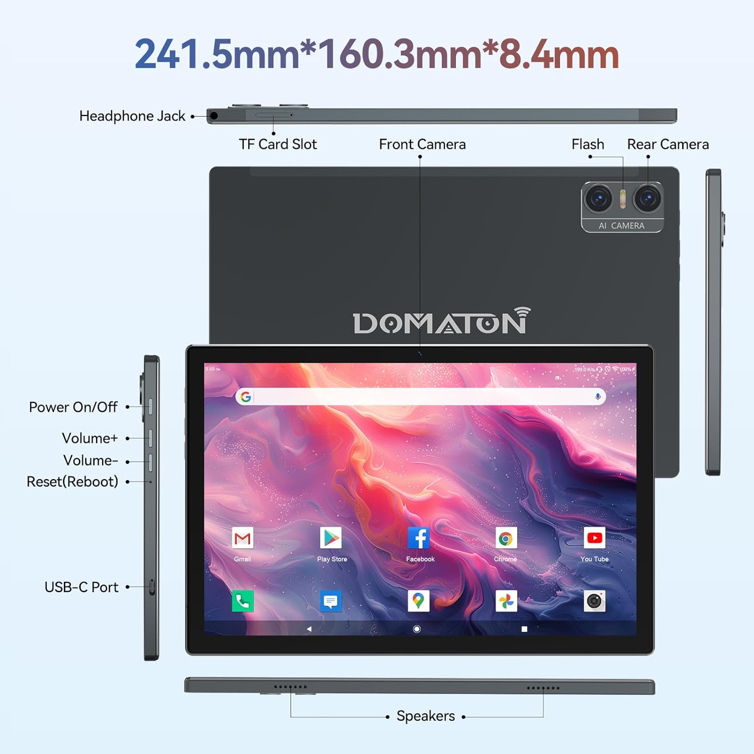 Android Tablet 2025 Latest Tablets, 10 inch Tablet (4+4)GB RAM 64GB ROM 1TB Expand, 2 in 1 Tablets with Keyboard, Case, Stylus, Octa-Core Tableta PC, WiFi 6, Bluetooth, Dual Camera,7000mAh Battery