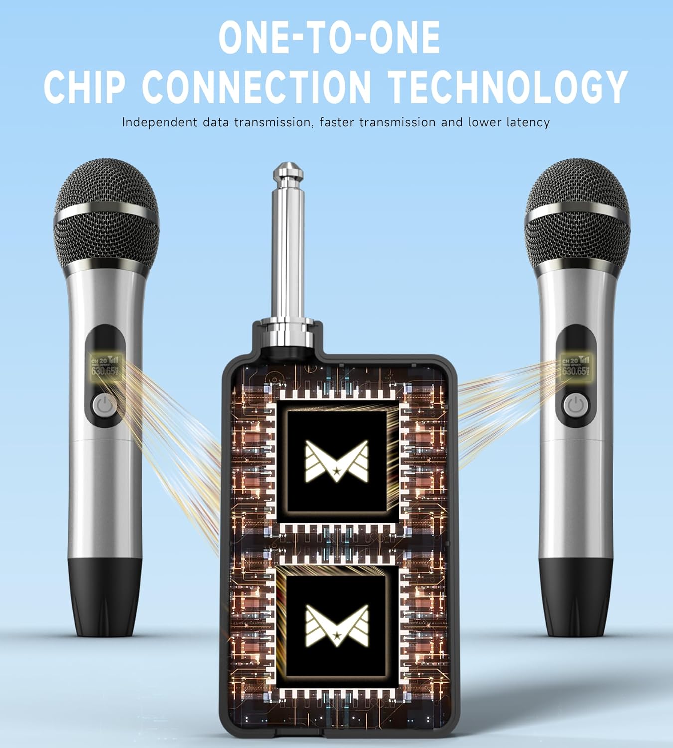 Wireless Microphones, Wireless Microphone with One-to-One Chip Connection, 40H Duration, 200 FT Distance Receiving, Semi-Metallic tube Microphone for Singing, Video Recording, YouTube, Home Party