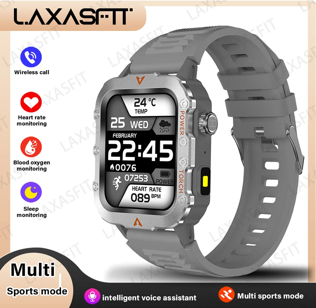 LAXASFIT Men's Outdoor Smart Watch with LED Flashlight – Sports Fitness Tracker, Health Monitoring & LED Wristwatch