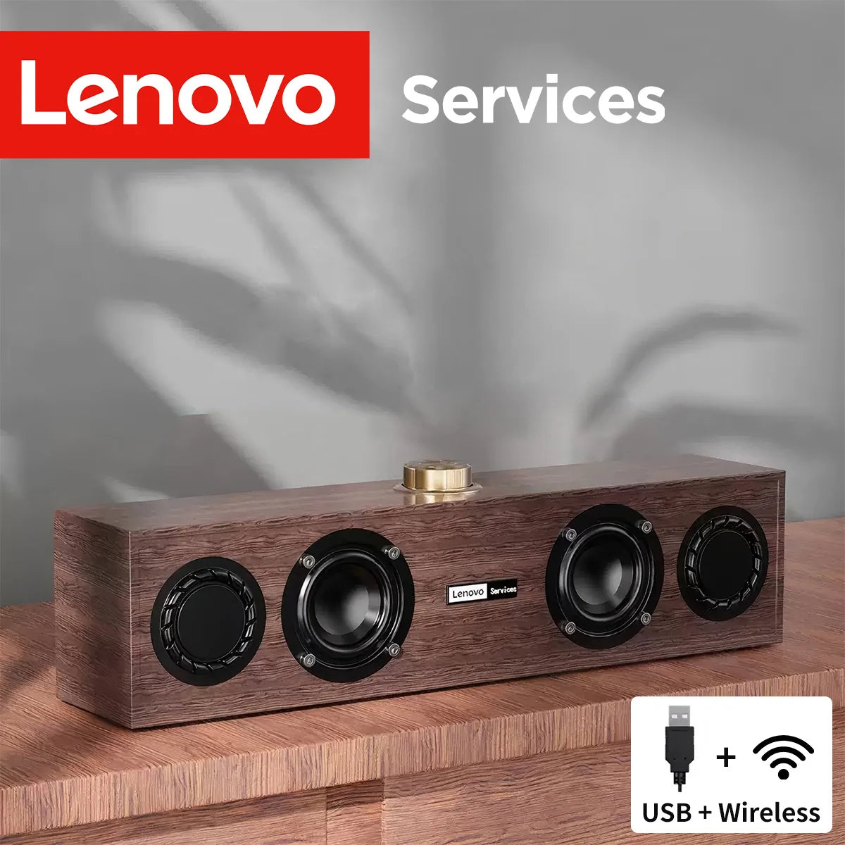 Lenovo C02 Bluetooth 5.0 Wooden Speaker – Wired USB Dual Mode Retro Subwoofer for PC TV Phone Gaming