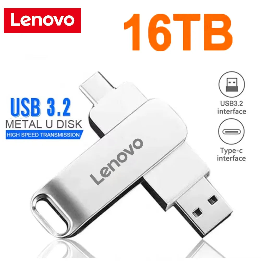 Lenovo 64TB USB3.0 Flash Drives 2TB U Disk High Speed Metal Pendrive WaterProof Type-C Memoria 16TB USB Stick USB Drives 8TB 4TB
