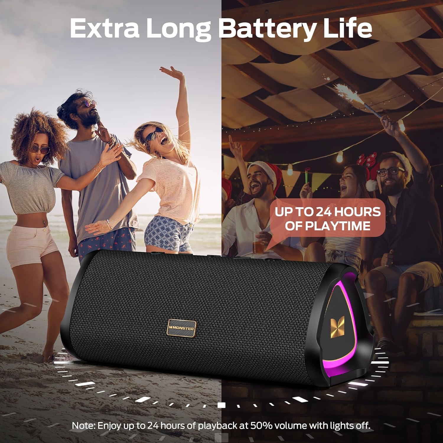 Monster Prism Portable Bluetooth Speaker, Wireless Speakers with 20W Stereo Sound, IPX6 Waterproof, 24H Playtime, Bluetooth 6.0, TWS Pairing, AUX & TF-Card Input, for Home/Outdoors/Beach/Travel