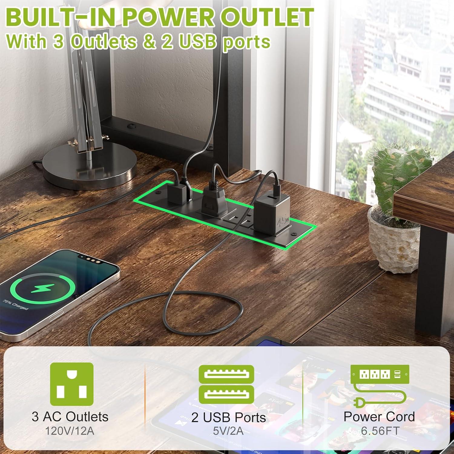 Small L Shaped Gaming Desk with Power Outlets, 48