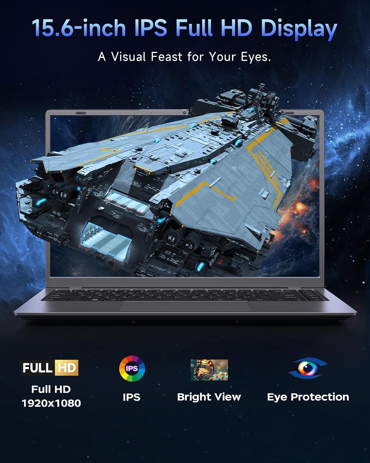 15.6 inch Laptop with Pentium Gold 6500Y(Up to 3.4GHz), 16GB RAM 256GB SSD,1080P Full HD, USB-C,WiFi 5,BT5.0,Gray Computer Laptops for School, Business