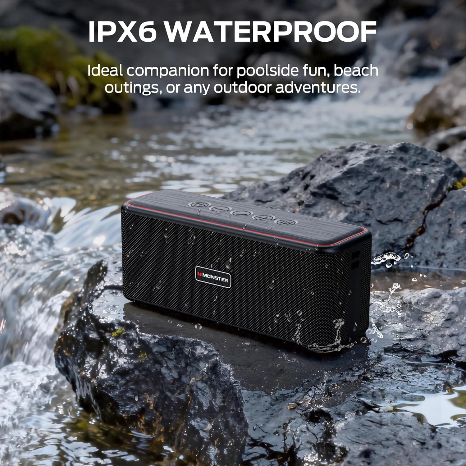 Monster Shock Plus Portable Bluetooth Speaker, Bluetooth 6.0 Speaker,30W Dual Speaker, Deep Bass,15H Playtime, Support AUX/TF Card,IPX6 Waterproof, TWS pairing for Outdoor/Home/Party/Travel,Gift Ideas