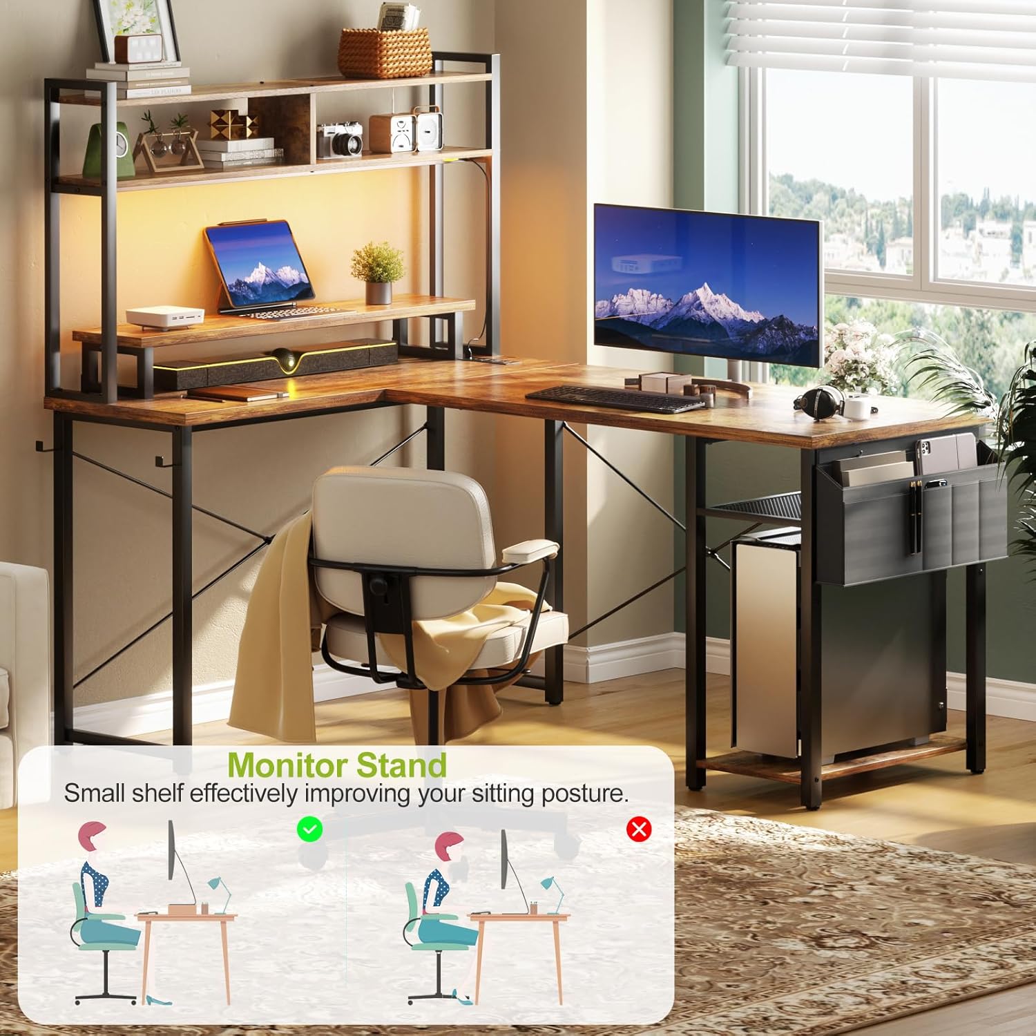 Small L Shaped Gaming Desk with Power Outlets, 48