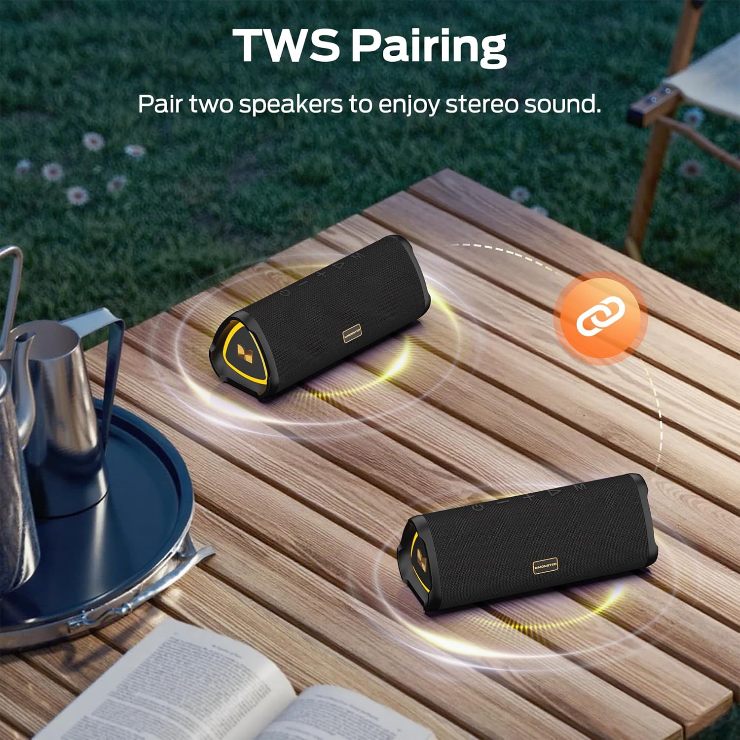 Monster Prism Portable Bluetooth Speaker, Wireless Speakers with 20W Stereo Sound, IPX6 Waterproof, 24H Playtime, Bluetooth 6.0, TWS Pairing, AUX & TF-Card Input, for Home/Outdoors/Beach/Travel