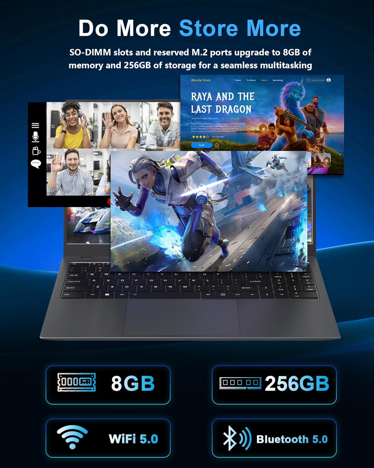 Traditional Laptop Computer - 15.6 inch Win 11 Laptops with 256GB SSD 8GB RAM, Pentium CPU up to 3.4GHz, Long Battery Life, USB 3.2, Type C, TF Card Slot, HDMI, Laptop Good for Business and Student