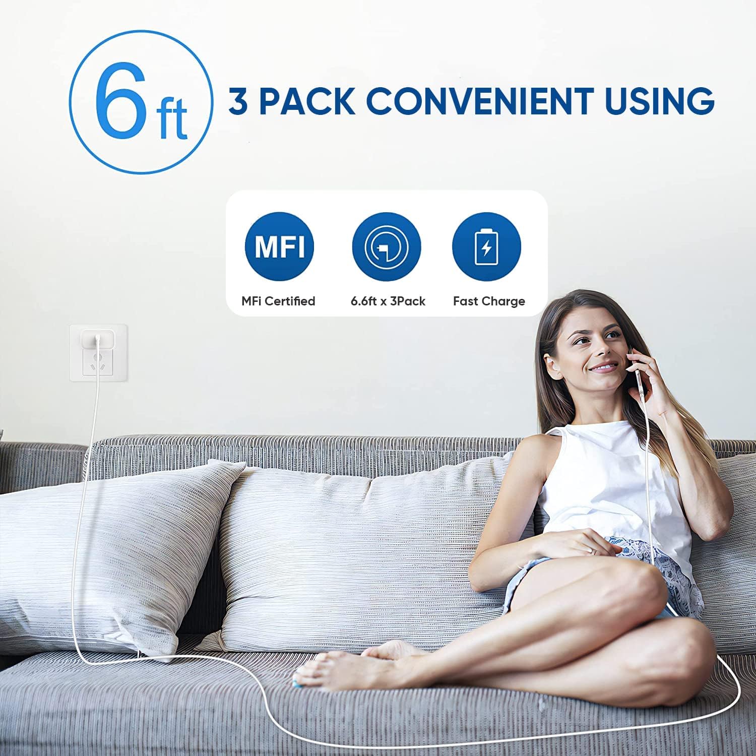 3 Pack Fast Charger iPhone,【Apple MFi Certified】6FT iPhone Charger Fast Charging USB C Block Wall Adapter 6 Foot Type C to Lightning Cable for iPhone 14 Pro Max/14 Plus/13 Pro/12/12Pro/11/XS/X,AirPods