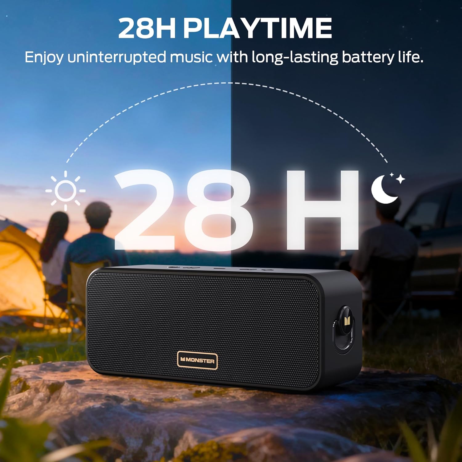 Monster S180 Bluetooth Speaker, Portable Speaker with 40W Stereo Sound, 28H Playtime, Bluetooth 6.0, Support AUX, TF, Wireless Stereo Pairing, IPX6 Waterproof Speaker for Home, Outdoor, Travel