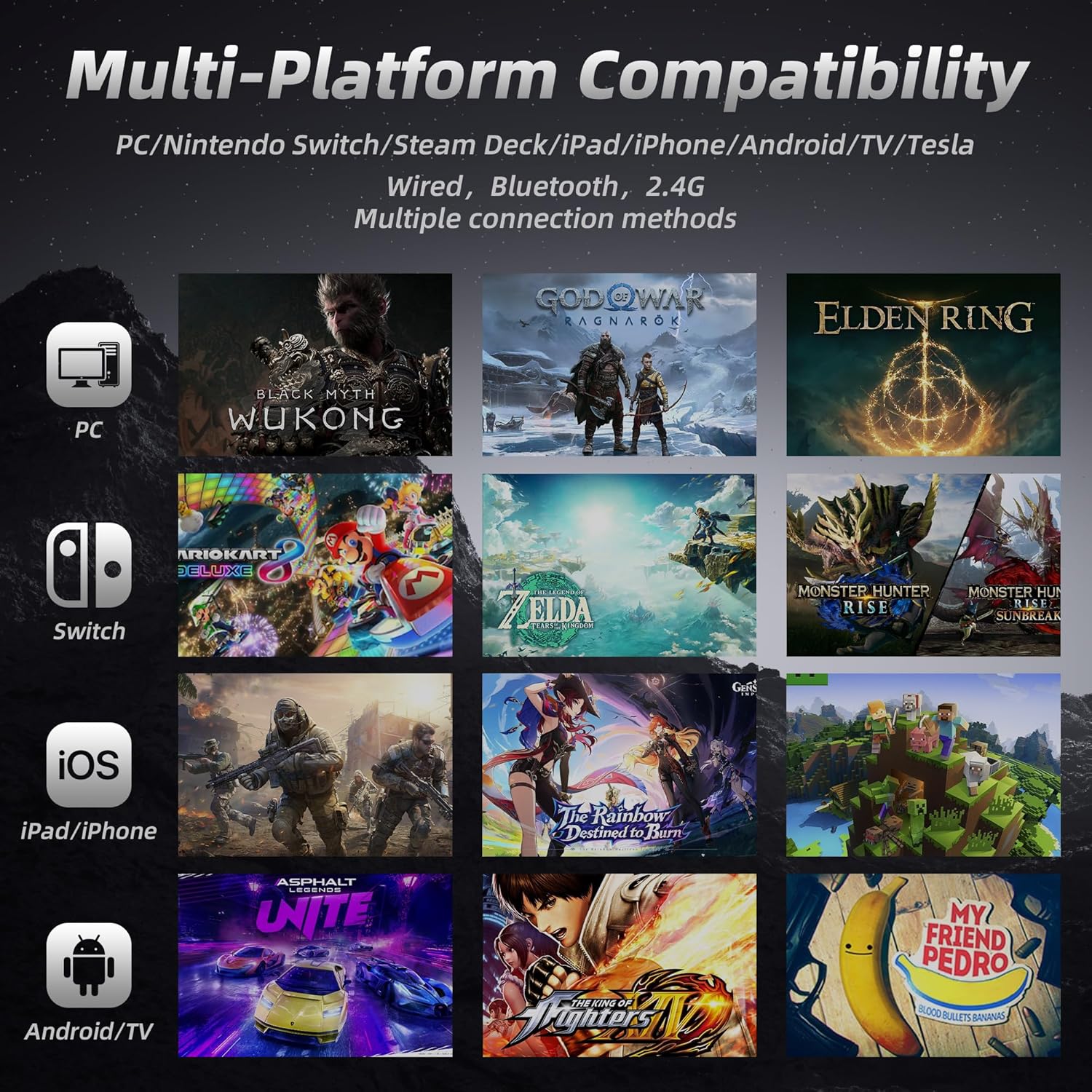 Mytrix PC Controller with Charing Dock, Wireless Bluetooth 2.4G Wired Multi-Platform Controllers Hall Effect Joysticks Hall/Micro 2-in-1 Triggers, 1000Hz Report Rate 4 Macro Keys ABXY MicroSwitch [windows]