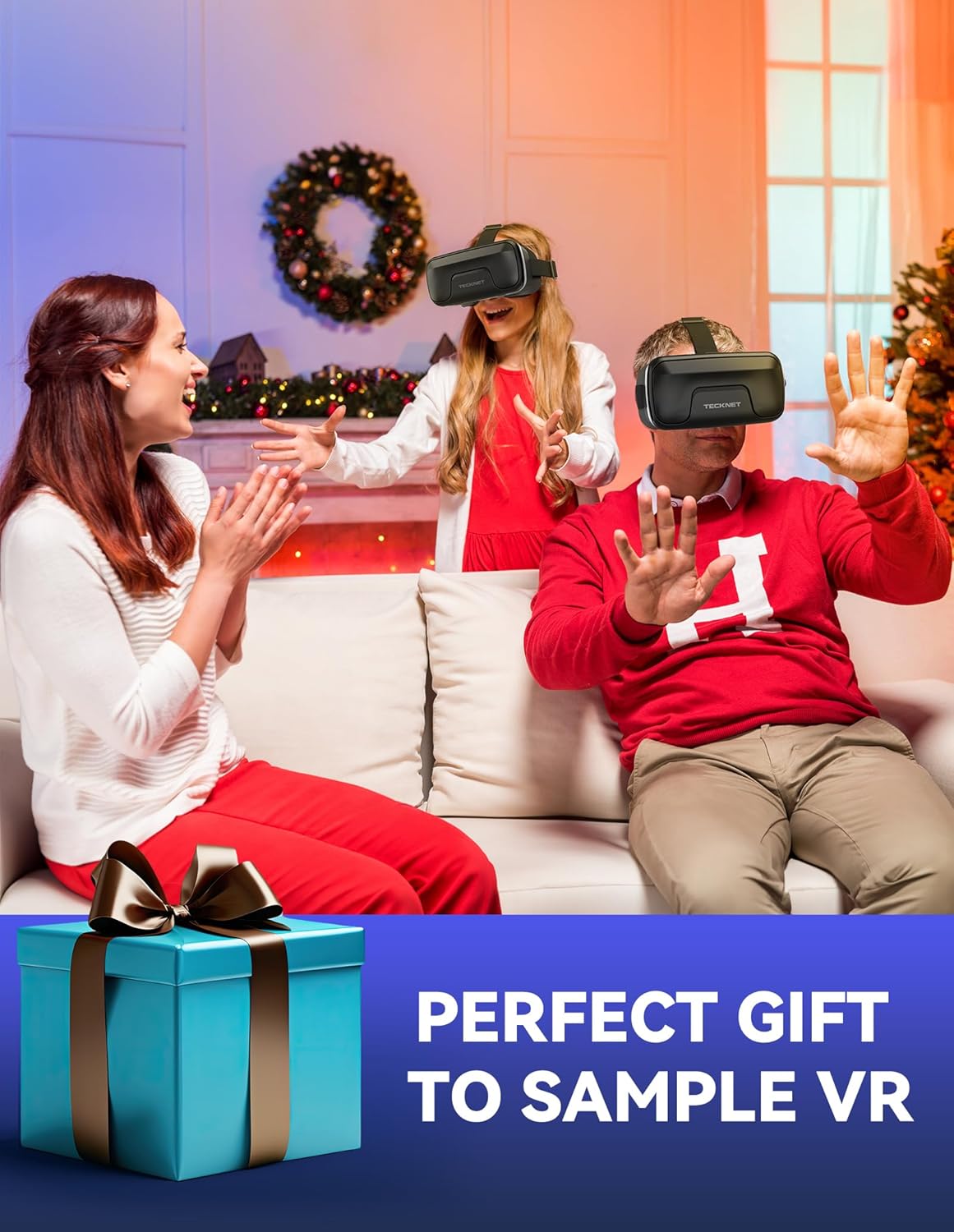 TECKNET VR Headset for Phone, Virtual Reality Headsets with HD 110°FOV Anti-Blue Light Lenses & Adjustable Gears, 3D VR Headset for Kids Compatible iPhone Samsung Android 4.7-7.2