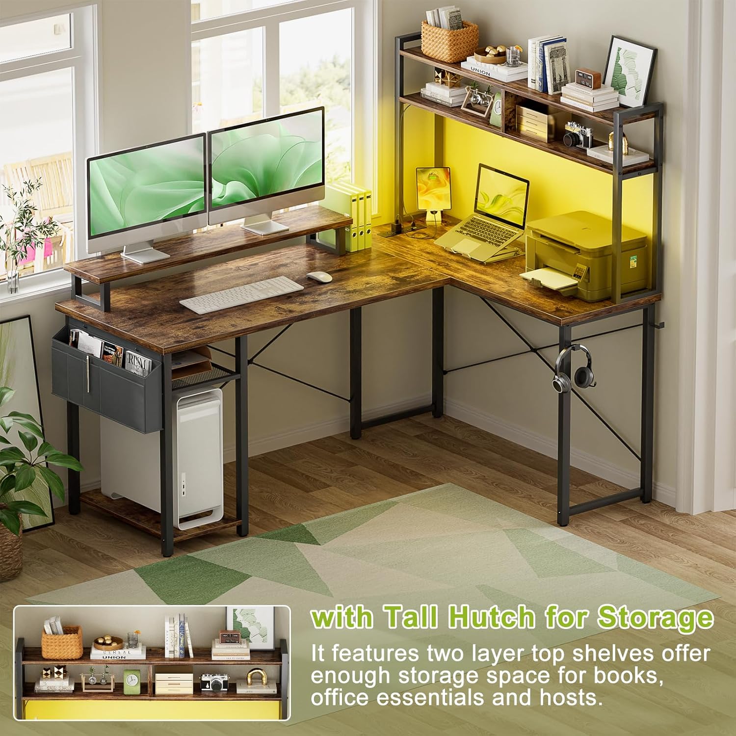 Small L Shaped Gaming Desk with Power Outlets, 48