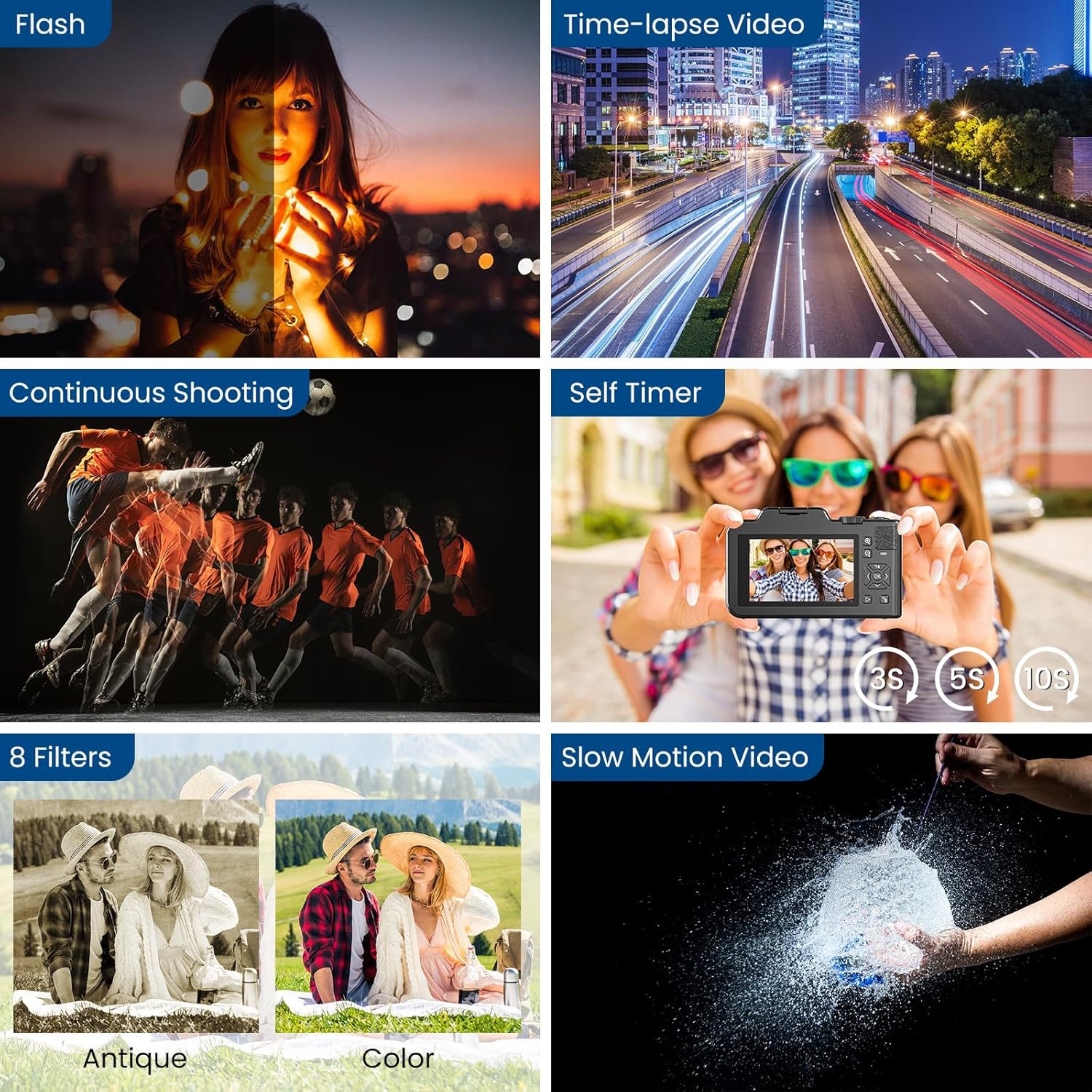 Digital Camera, 5K 80MP 3.5"+2" Dual Screen Cameras for Photography Autofocus, 18X Digital Zoom Vlogging Camera for YouTube, Travel, Beginners, Include 64GB Card and 2 Batteries, Black