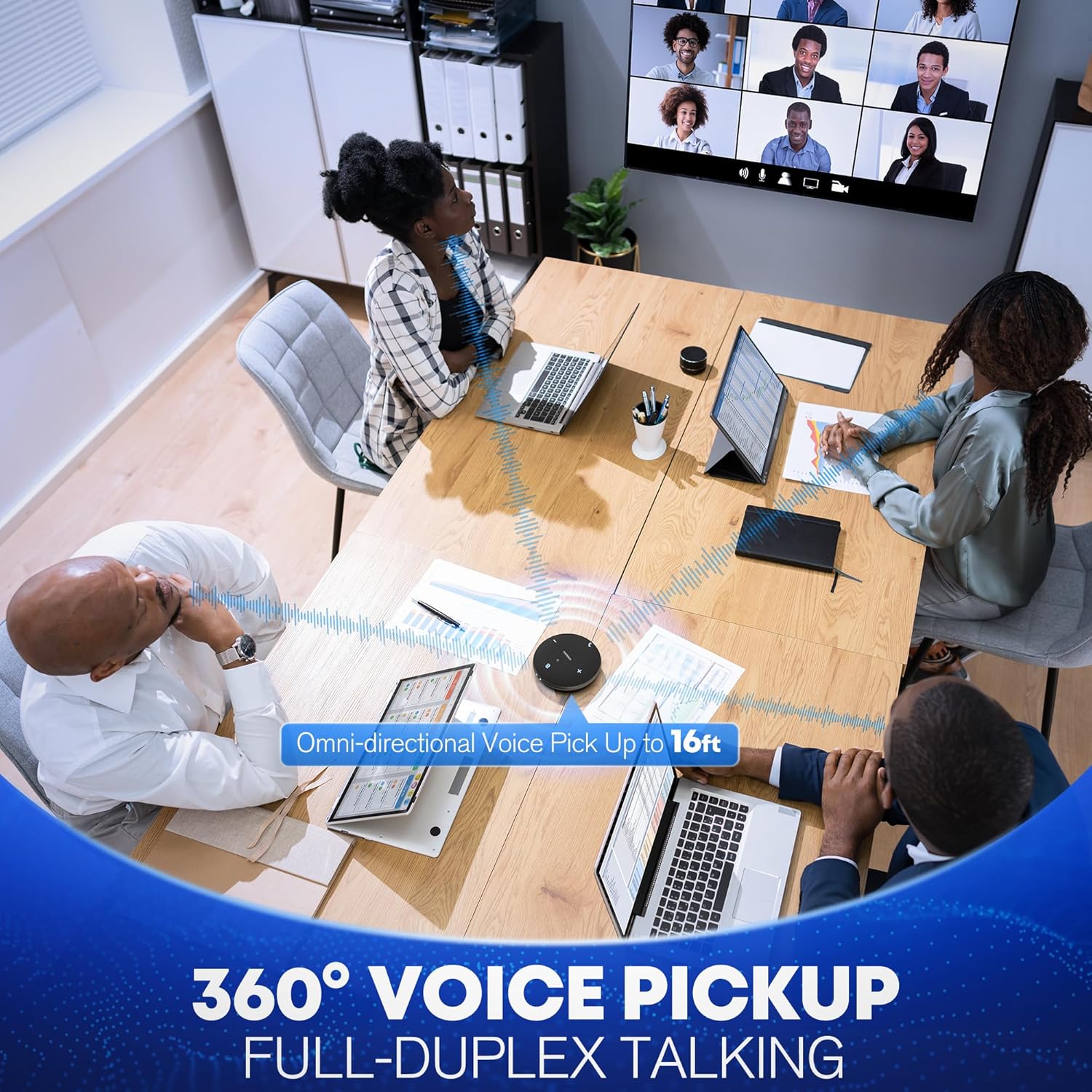 M4 Bluetooth Speakerphone Conference Microphone with AI Noise Reduction Full-Duplex AI Transcription USB Speakerphone 360° Voice Pickup Conference Speaker Home Office for Teams/Zoom, Black