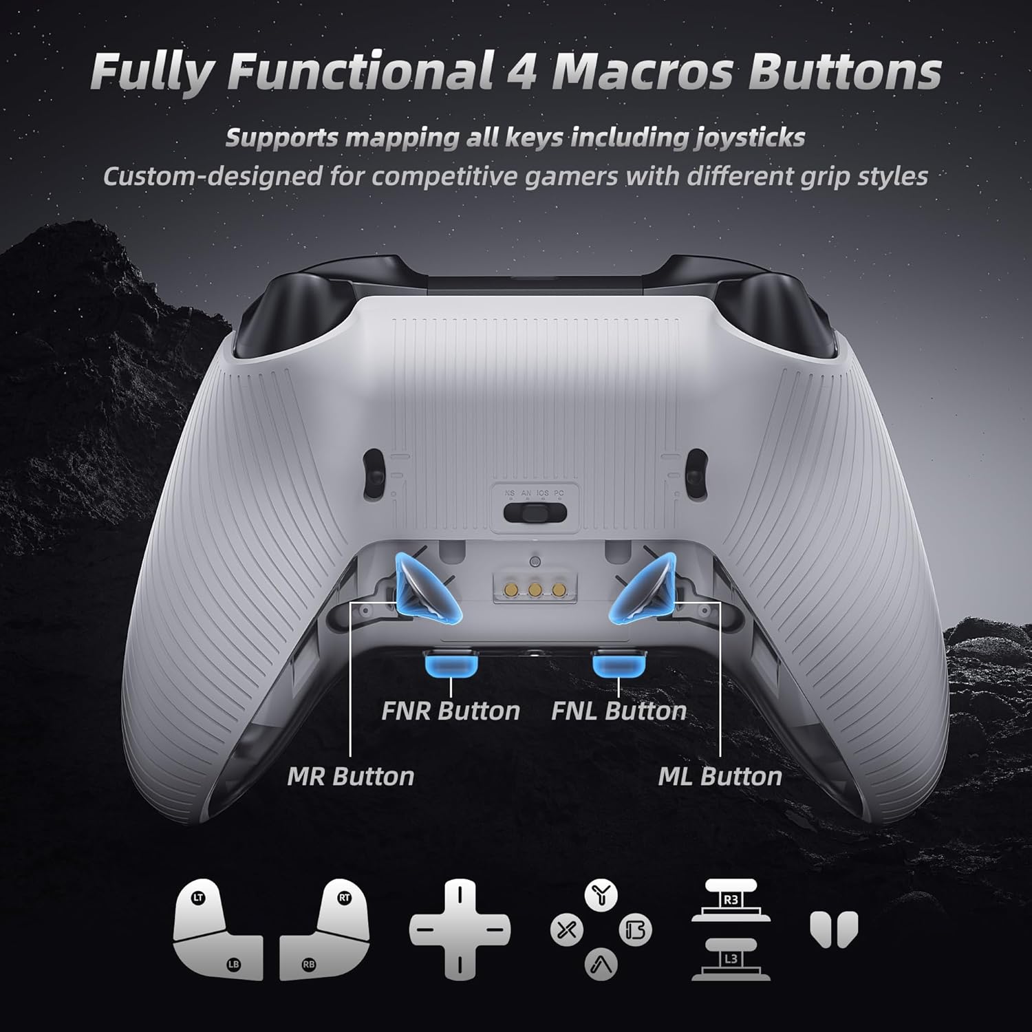 Mytrix PC Controller with Charing Dock, Wireless Bluetooth 2.4G Wired Multi-Platform Controllers Hall Effect Joysticks Hall/Micro 2-in-1 Triggers, 1000Hz Report Rate 4 Macro Keys ABXY MicroSwitch [windows]