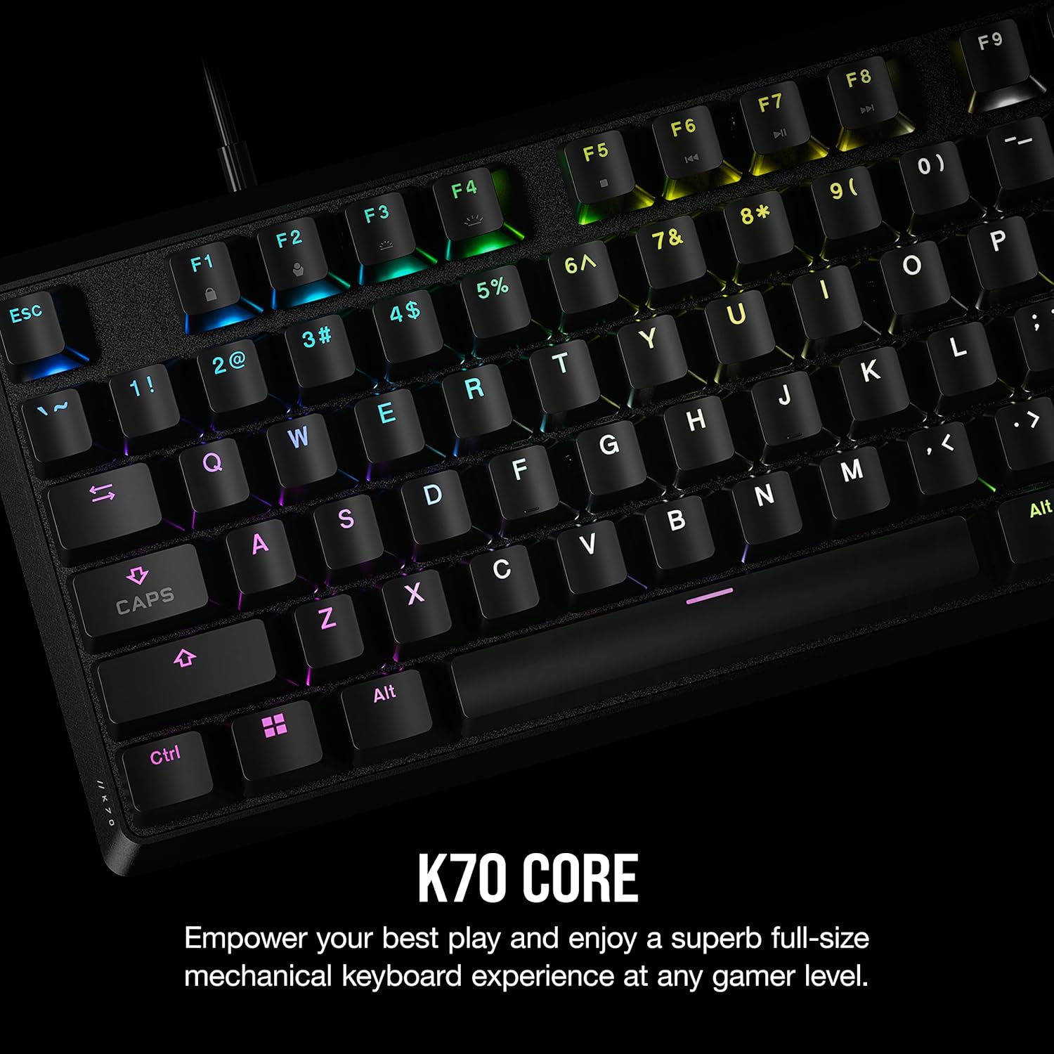Corsair K70 CORE RGB Mechanical Wired Gaming Keyboard – Pre-Lubed MLX Red Linear Switches, SOCD, ABS Double-Shot Keycaps, Sound Dampening, Media Control Dial, 1000Hz Polling, QWERTY NA – Black