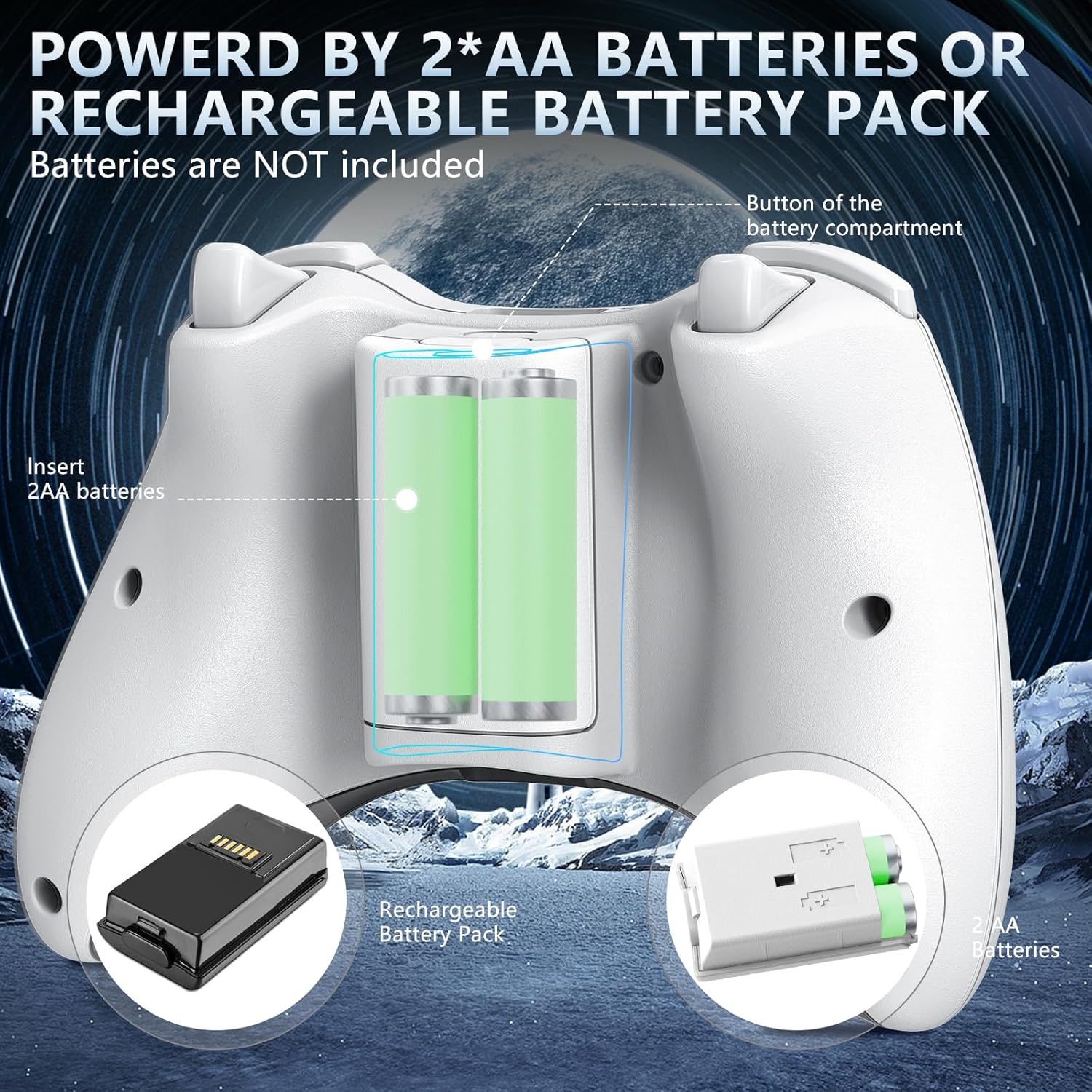 Nonbliep 2 Pack for Xbox 360 Controller, Compatible with Xbox 360 & Slim/PC Windows 10/8/7, with Upgraded Joystick/Dual-Vibration/2.5mm headphone Jack for Xbox Controller Wireless White