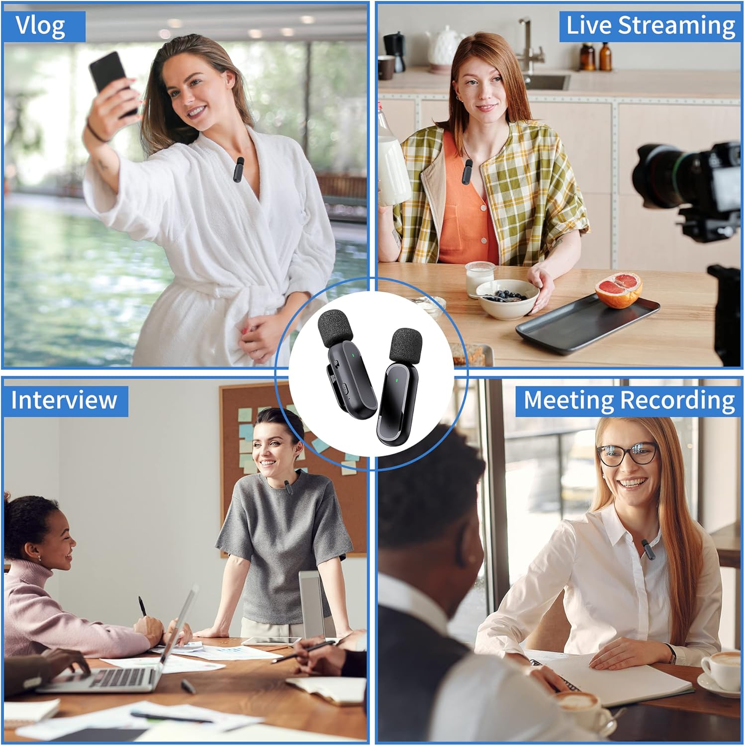 2 Pack Professional Wireless Lavalier Microphone for iPhone iPad Android with Charging Case Noise Reduction Plug-Play Clip on Lapel Mic for Video Recording Vlogging, YouTube, Interview, Live Streaming