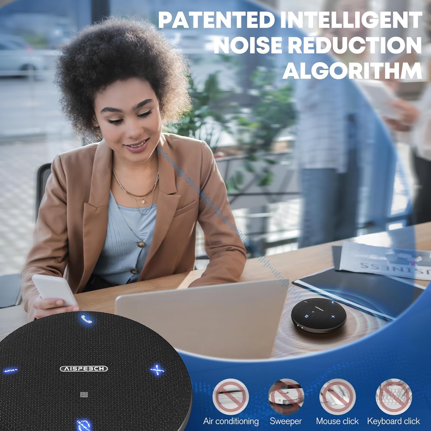 M4 Bluetooth Speakerphone Conference Microphone with AI Noise Reduction Full-Duplex AI Transcription USB Speakerphone 360° Voice Pickup Conference Speaker Home Office for Teams/Zoom, Black