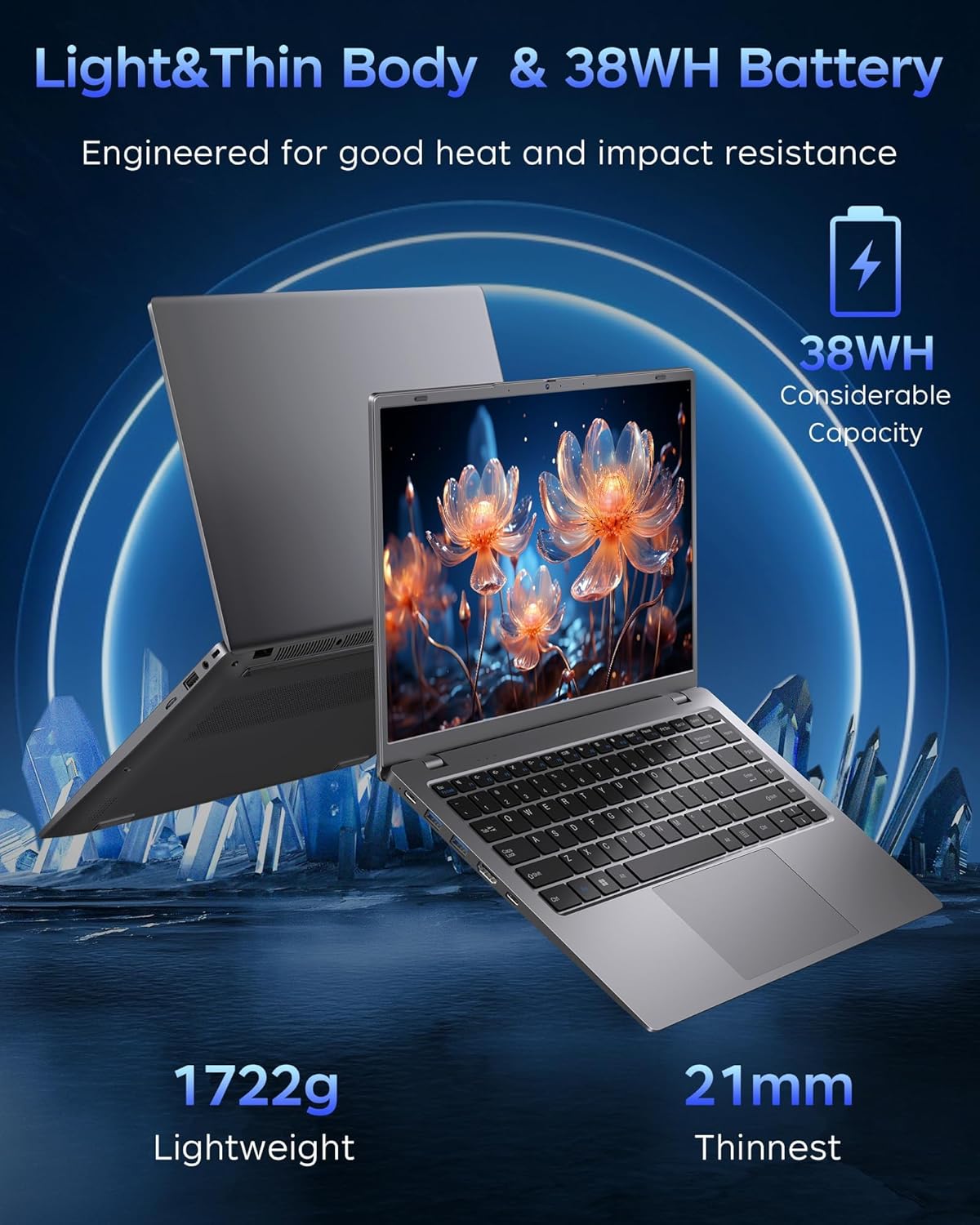 15.6 inch Laptop with Pentium Gold 6500Y(Up to 3.4GHz), 16GB RAM 256GB SSD,1080P Full HD, USB-C,WiFi 5,BT5.0,Gray Computer Laptops for School, Business