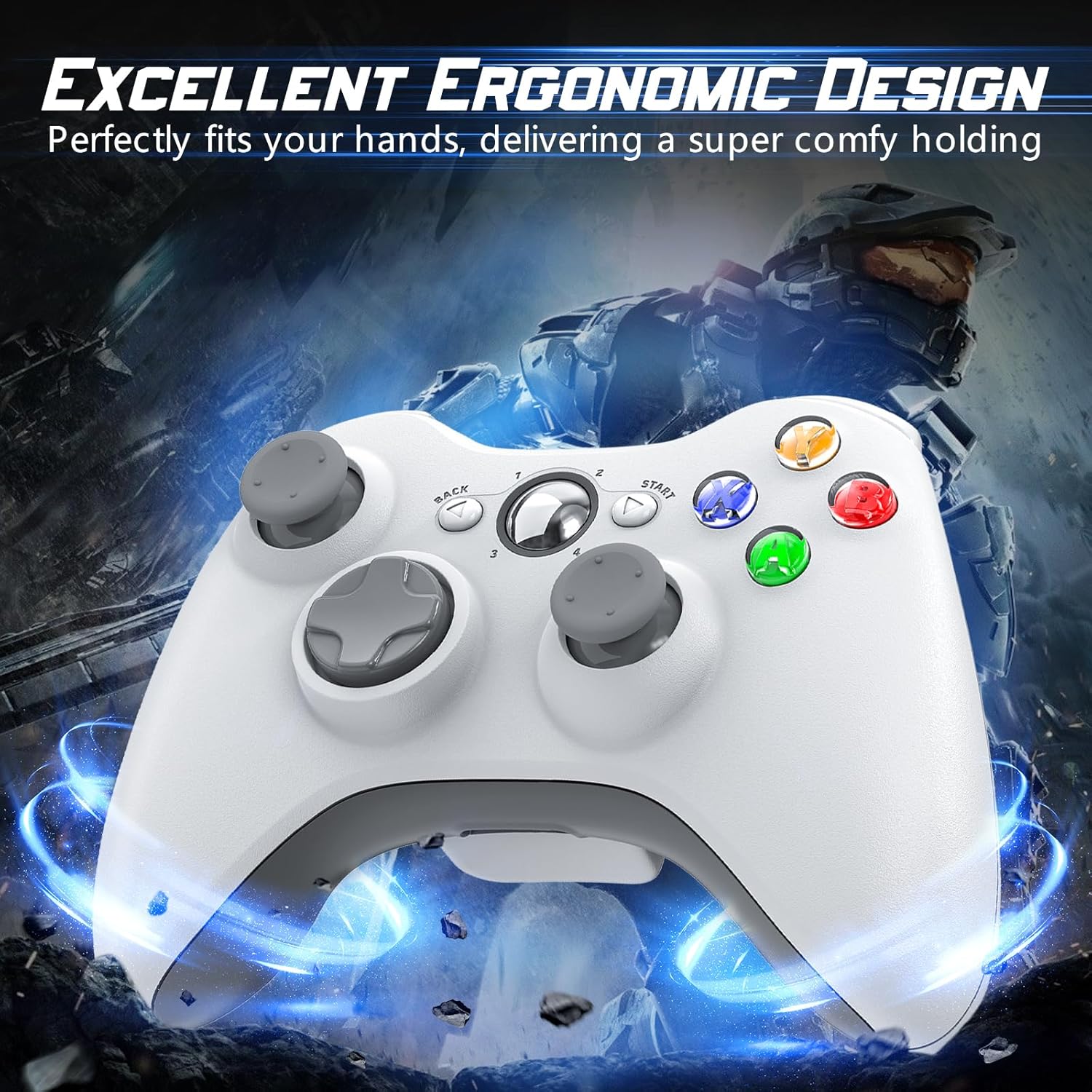 Nonbliep 2 Pack for Xbox 360 Controller, Compatible with Xbox 360 & Slim/PC Windows 10/8/7, with Upgraded Joystick/Dual-Vibration/2.5mm headphone Jack for Xbox Controller Wireless White