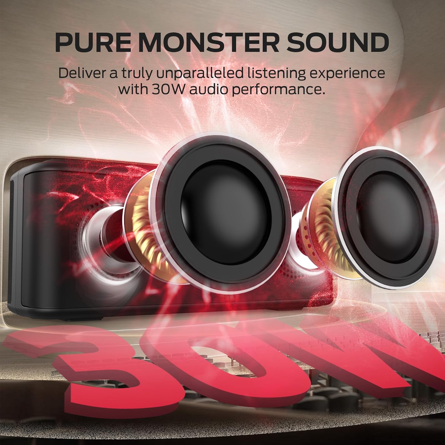 Monster Shock Plus Portable Bluetooth Speaker, Bluetooth 6.0 Speaker,30W Dual Speaker, Deep Bass,15H Playtime, Support AUX/TF Card,IPX6 Waterproof, TWS pairing for Outdoor/Home/Party/Travel,Gift Ideas
