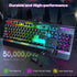 TECKNET Gaming Keyboard, USB Wired Computer Keyboard, 15-Zone RGB Illumination, IP32 Water Resistance, 25 Anti-ghosting Keys, All-Metal Panel (Whisper Quiet Gaming Switch)