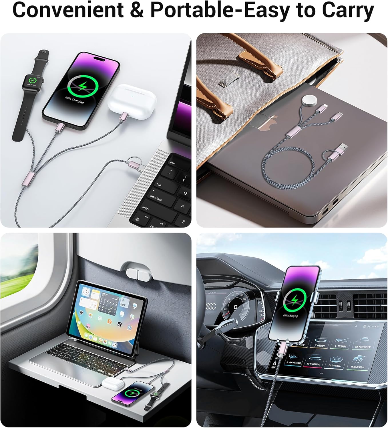 Temdan for Travel Essentials,3 in 2 USB C Cable for Apple Watch Charger/iPhone 17 Charger/Lightning,Multi Charging Cable Cord,Vacation Camping Essentials,Portable Designed for iWatch &iPhone 16-12-4FT