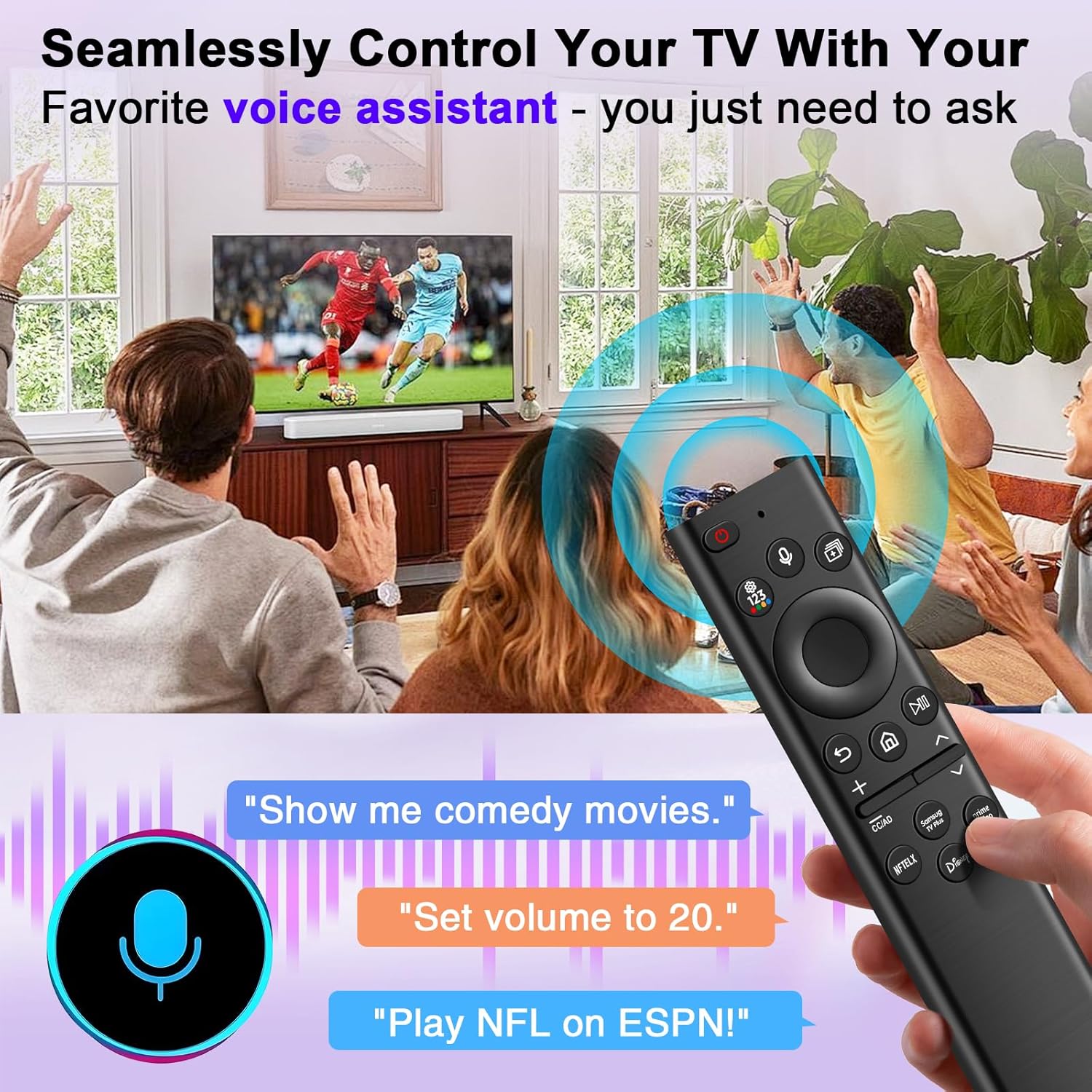 for Samsung TV Remote Control Replacement, BN59-01385A for Samsung Remote with Voice Control Compatbile with Sam-Sung Remote Control for Smart TV Curved Frame QLED LED LCD Q60 Q70 Q80 Q90 Series TVs