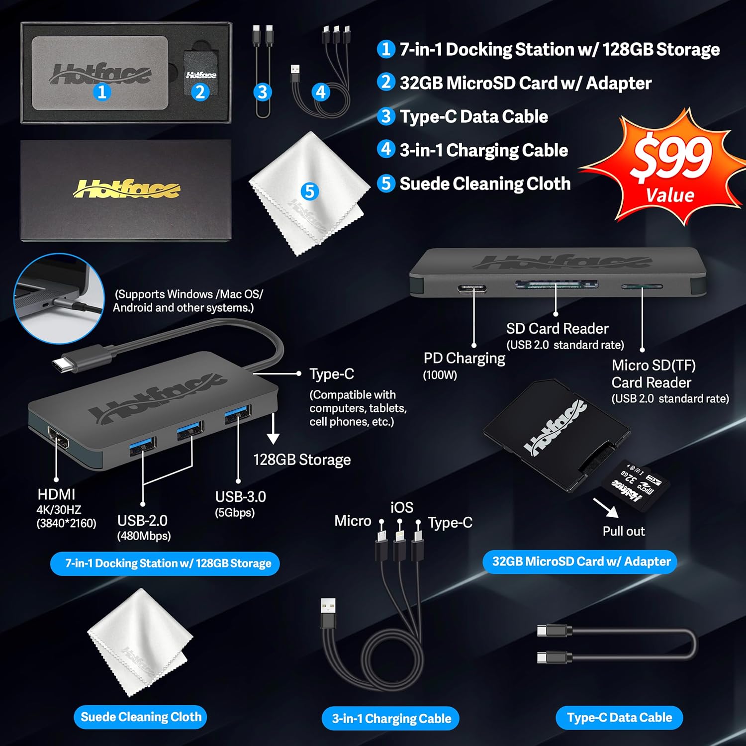 Lenovo Ideapad 3 15.6" FHD Chromebook, Intel Celeron N4500, 4GB RAM, 224GB Storage (64GB SSD+160GB Docking Station Set), ‎Intel UHD Graphics, Full Size Keyboard, Chrome OS, Artic Gray